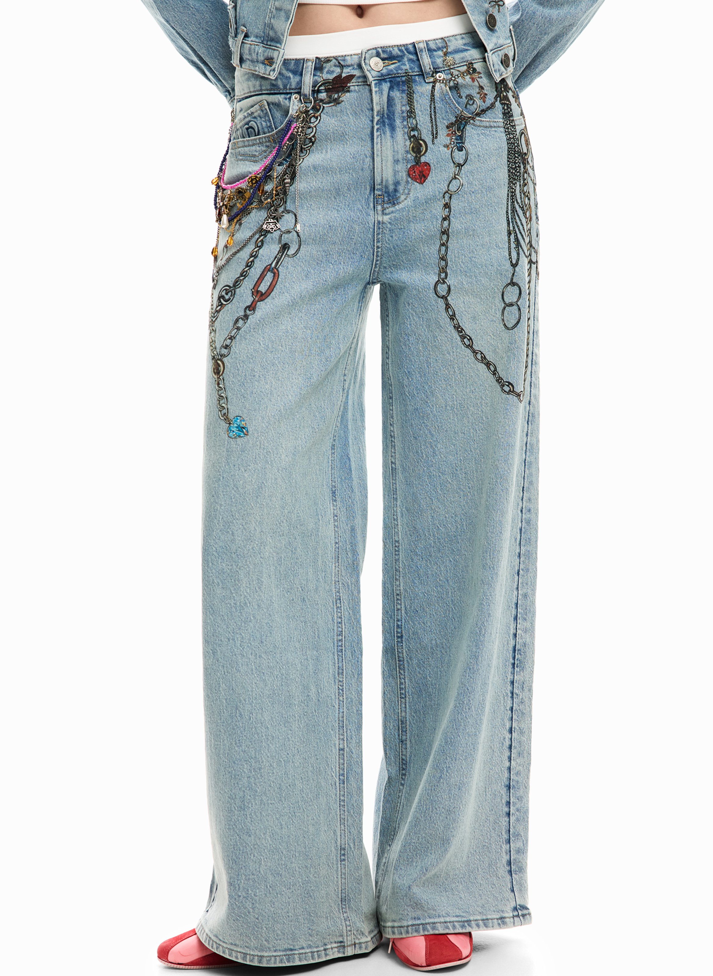 Bedruckte weite Jeans DESIGUAL Blau