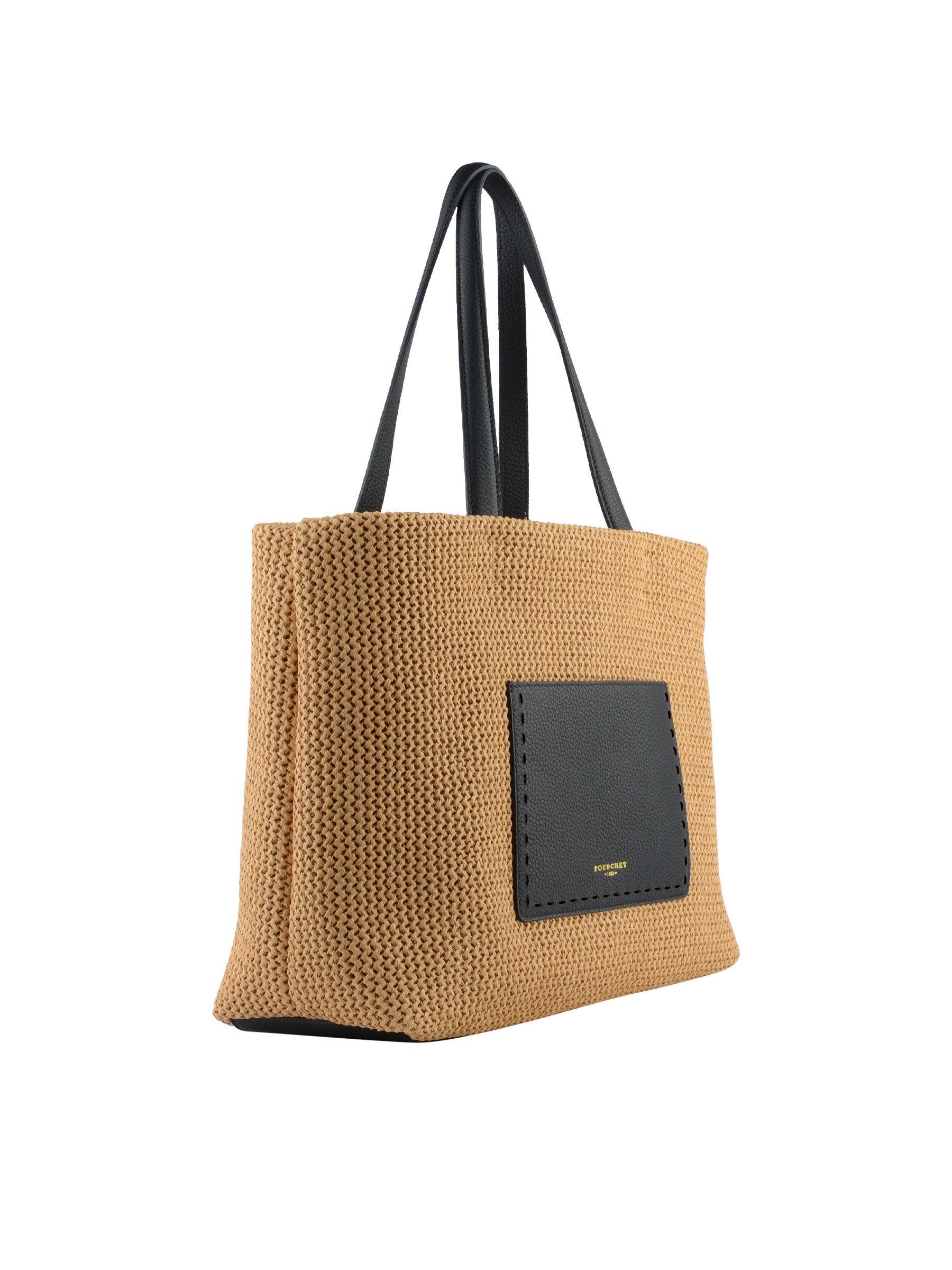 Straw shoulder bag trimmed with leather POURCHET Blue