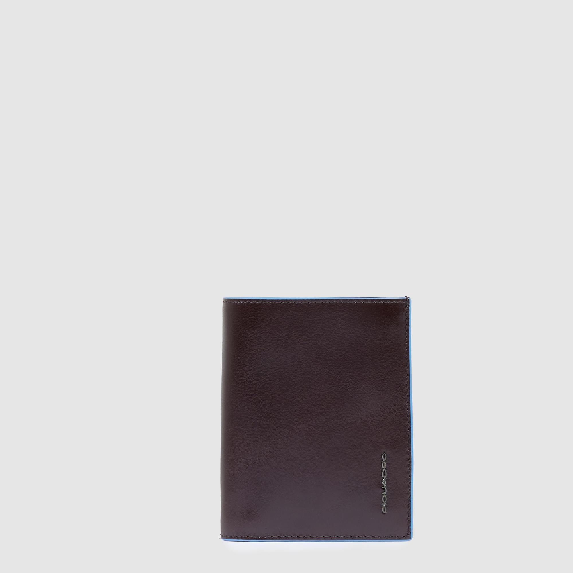 Men's vertical wallet with coin pocket, credit card slots, 2 ID windows, and RFID protection PIQUADRO Brown