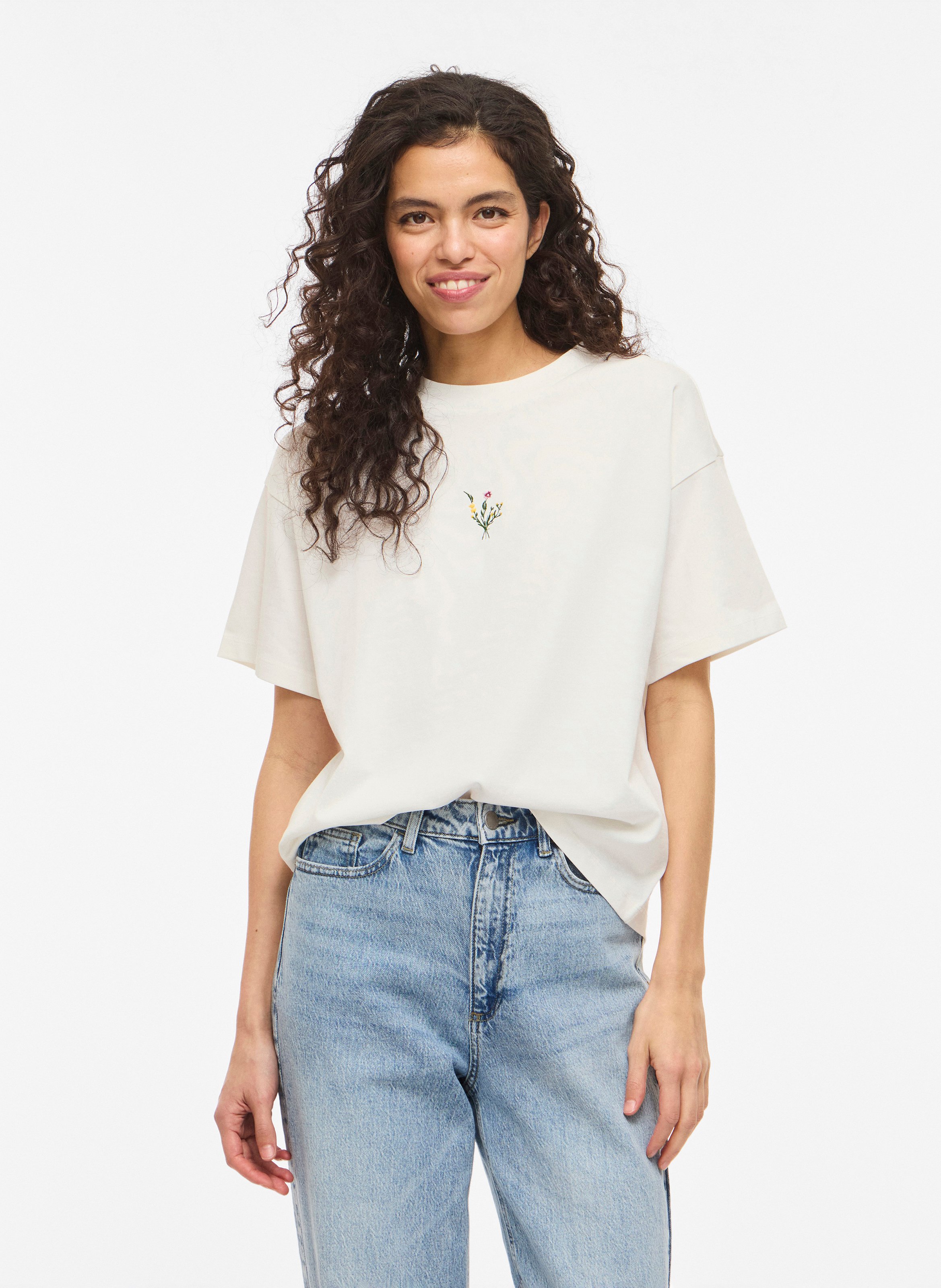 Tee-shirt ample uni avec broderie VILA Blanc
