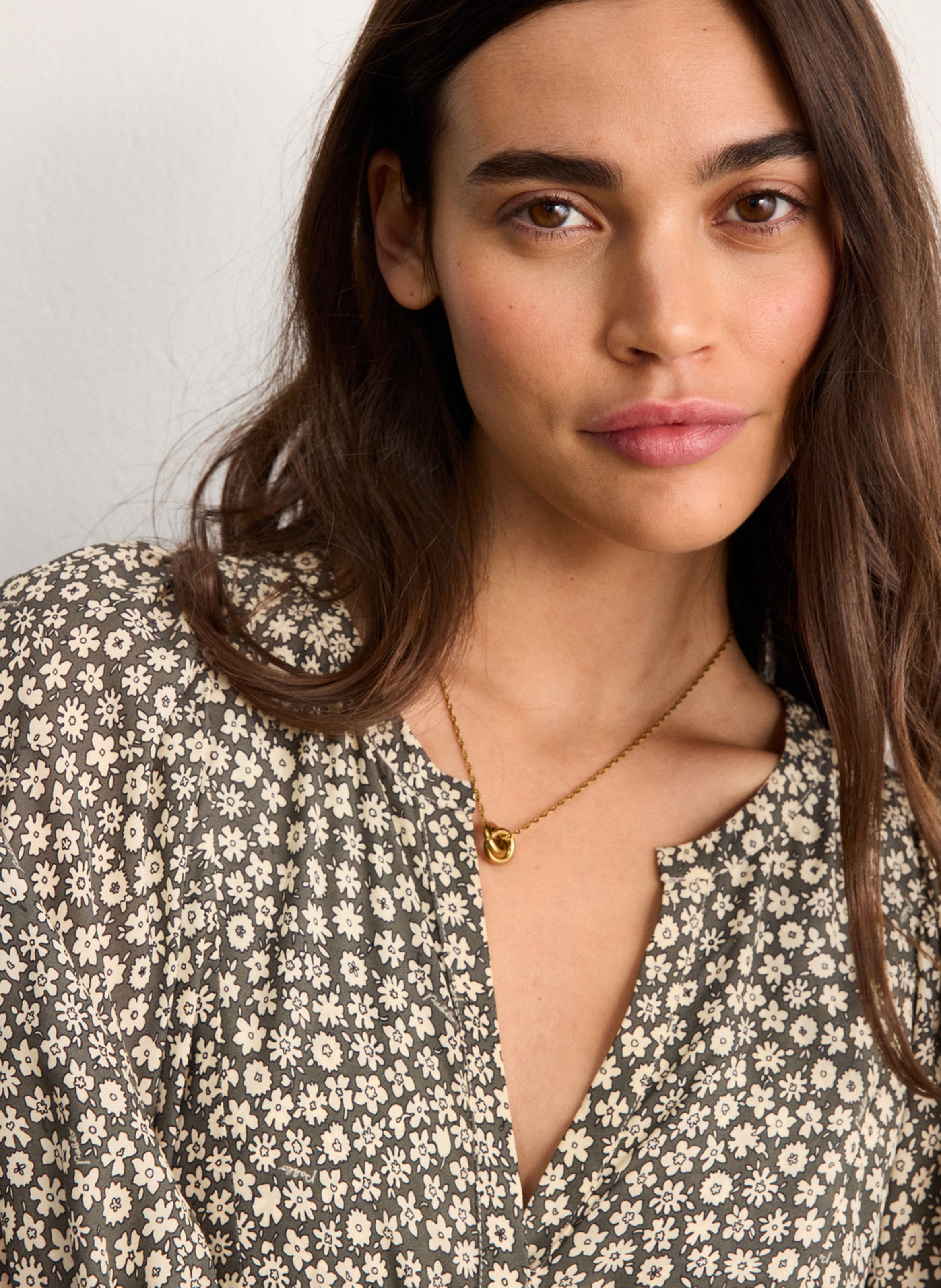 Robe courte imprimée col tunisien PABLO Kaki