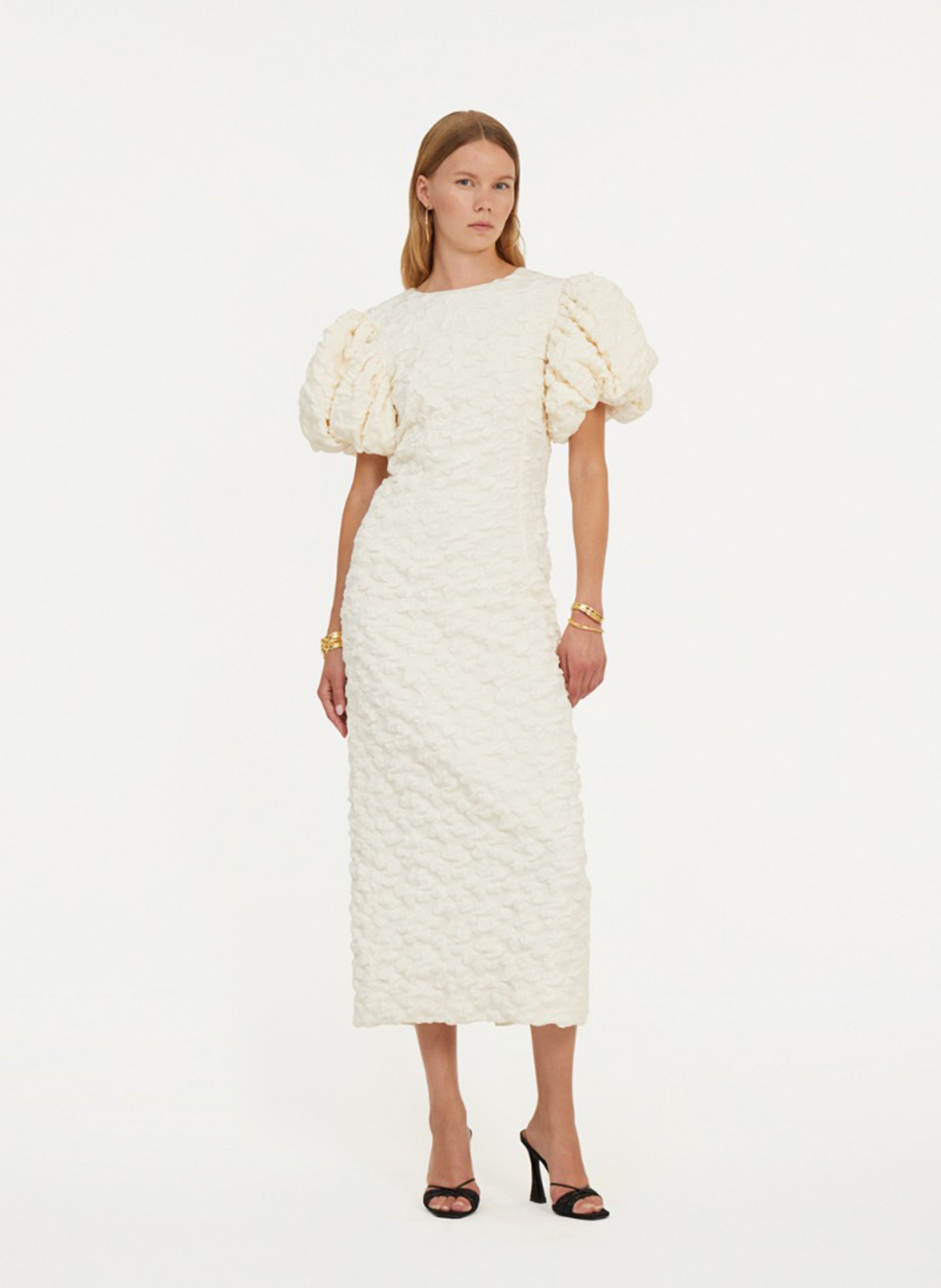 Midikleid mit Rundhalsausschnitt ROTATE Weiss