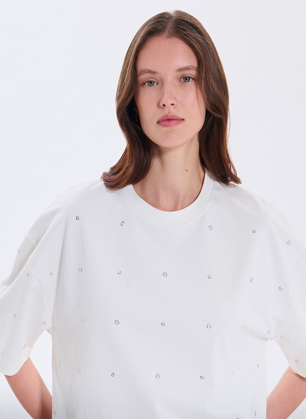 T-Shirt mit Rundhalsausschnitt und Ösen ZAPA Weiss
