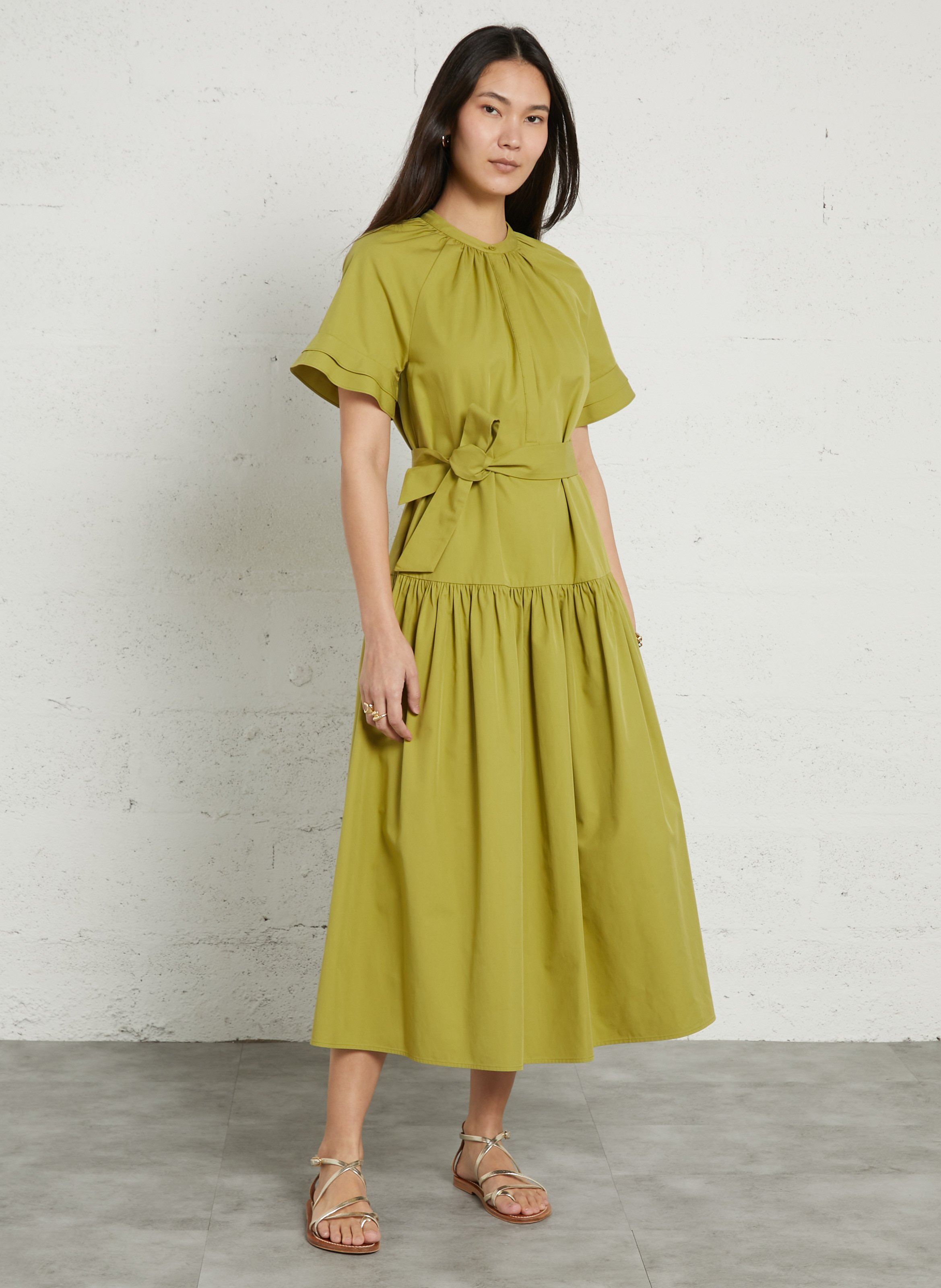 Robe longue col rond en coton mélangé PETITE MENDIGOTE Vert