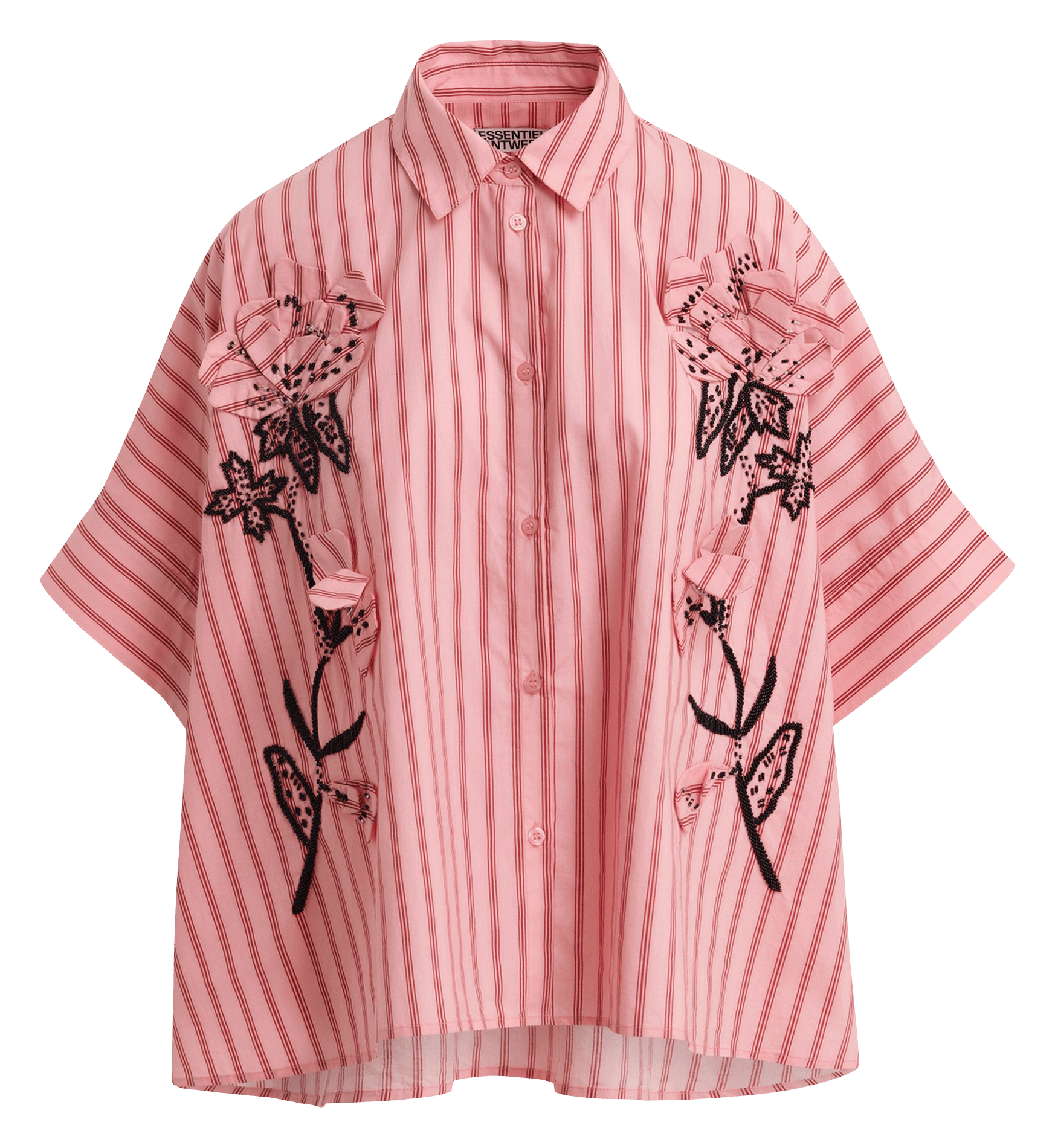 Weites gestreiftes Hemd mit Blumenstickerei ESSENTIEL ANTWERP Rosa