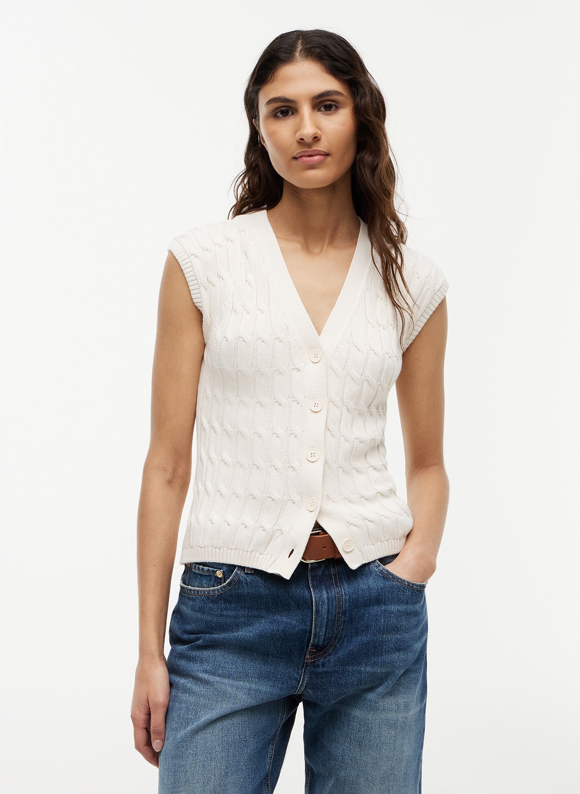 Katoenen top met V-hals TOMMY HILFIGER Geel