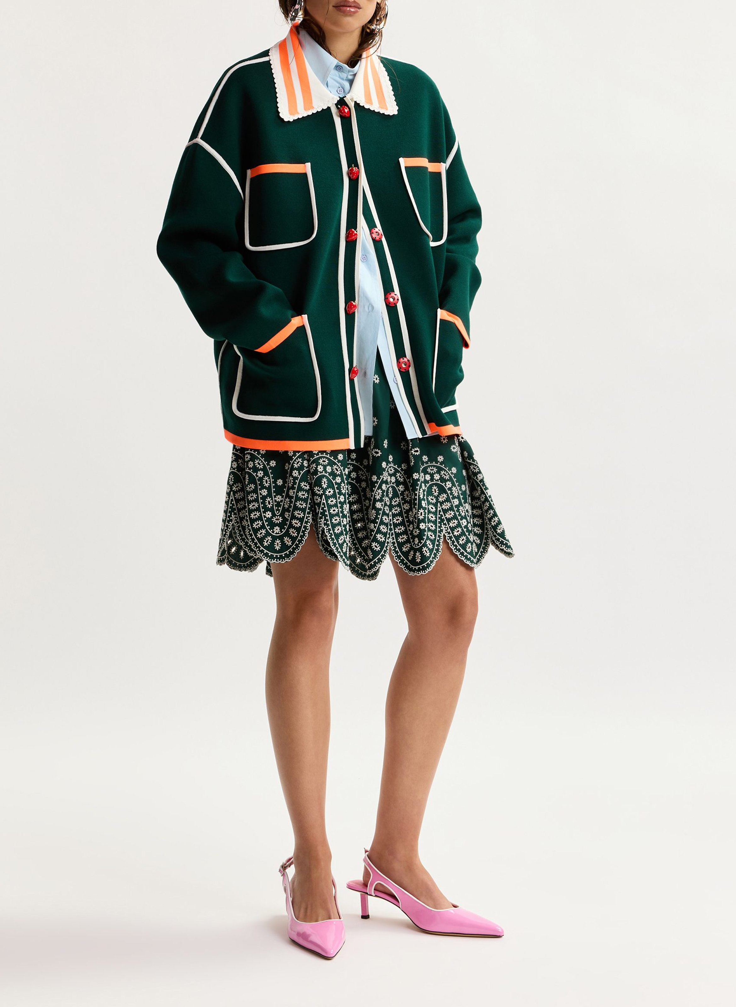 Oversize-Strickjacke mit klassischem Kragen ESSENTIEL ANTWERP Grun