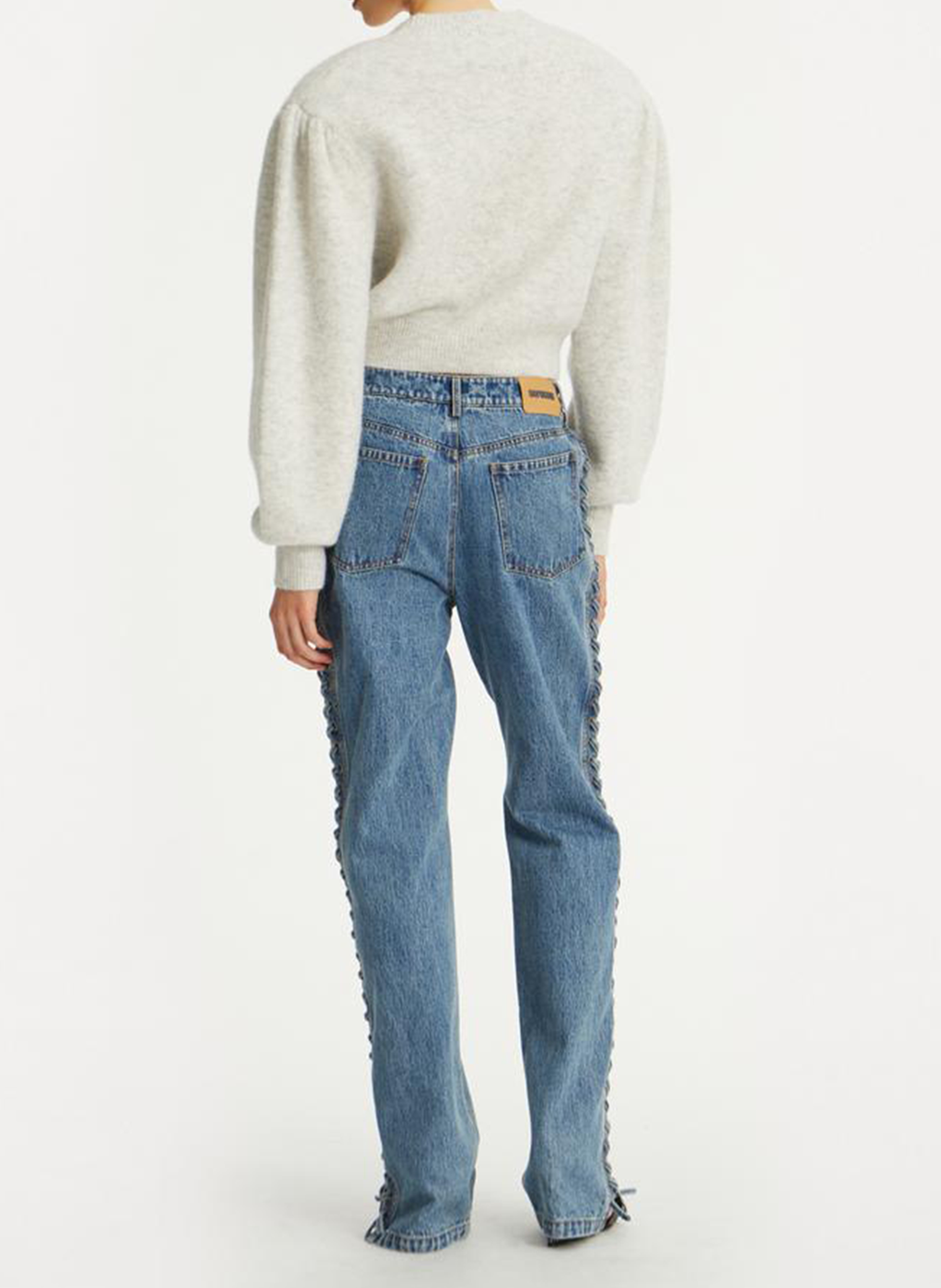 Gestreifte Strickjacke aus Wolle und Kaschmir mit V-Ausschnitt ROTATE Weiss