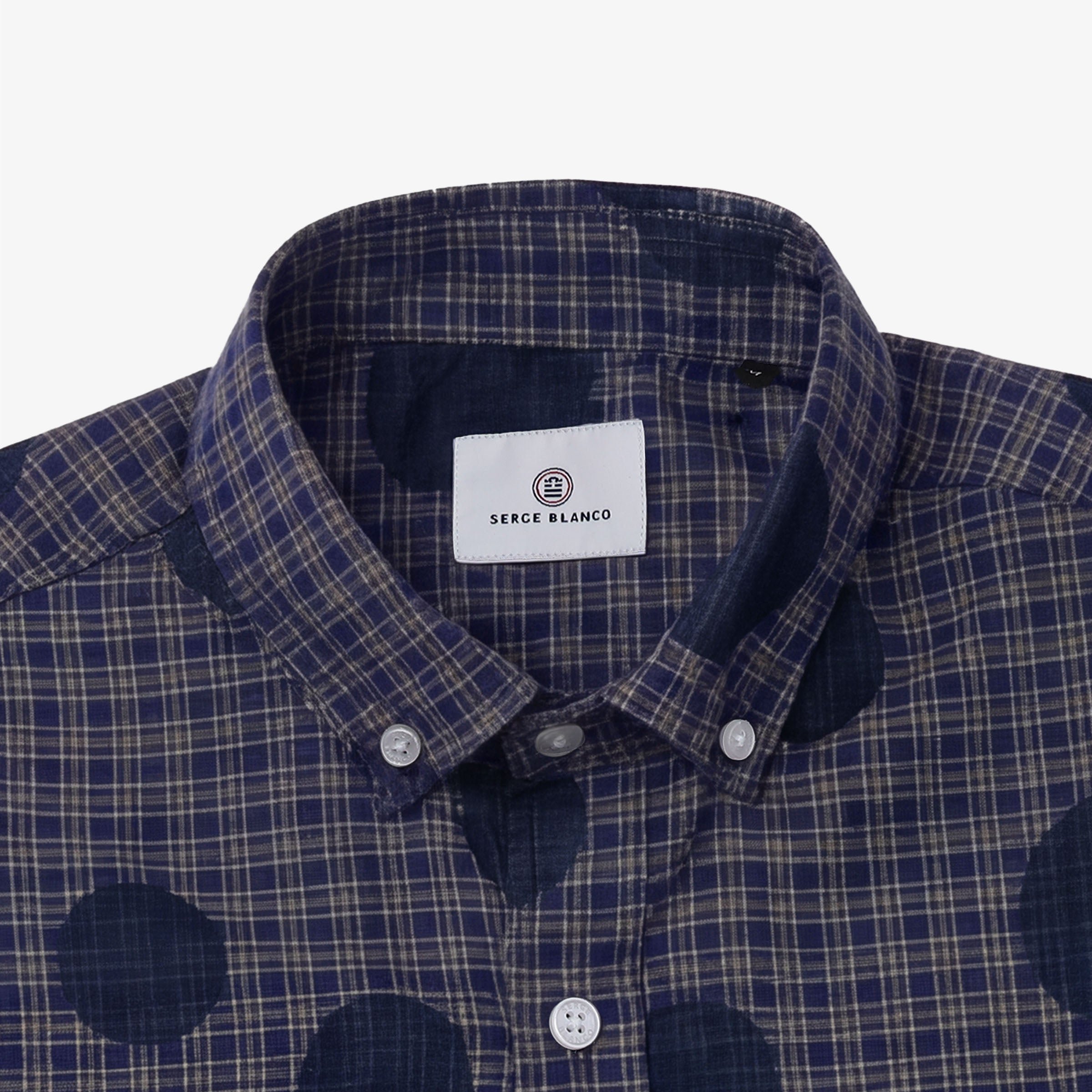 Blue checkered and polka dot long-sleeve shirt SERGE BLANCO Blue