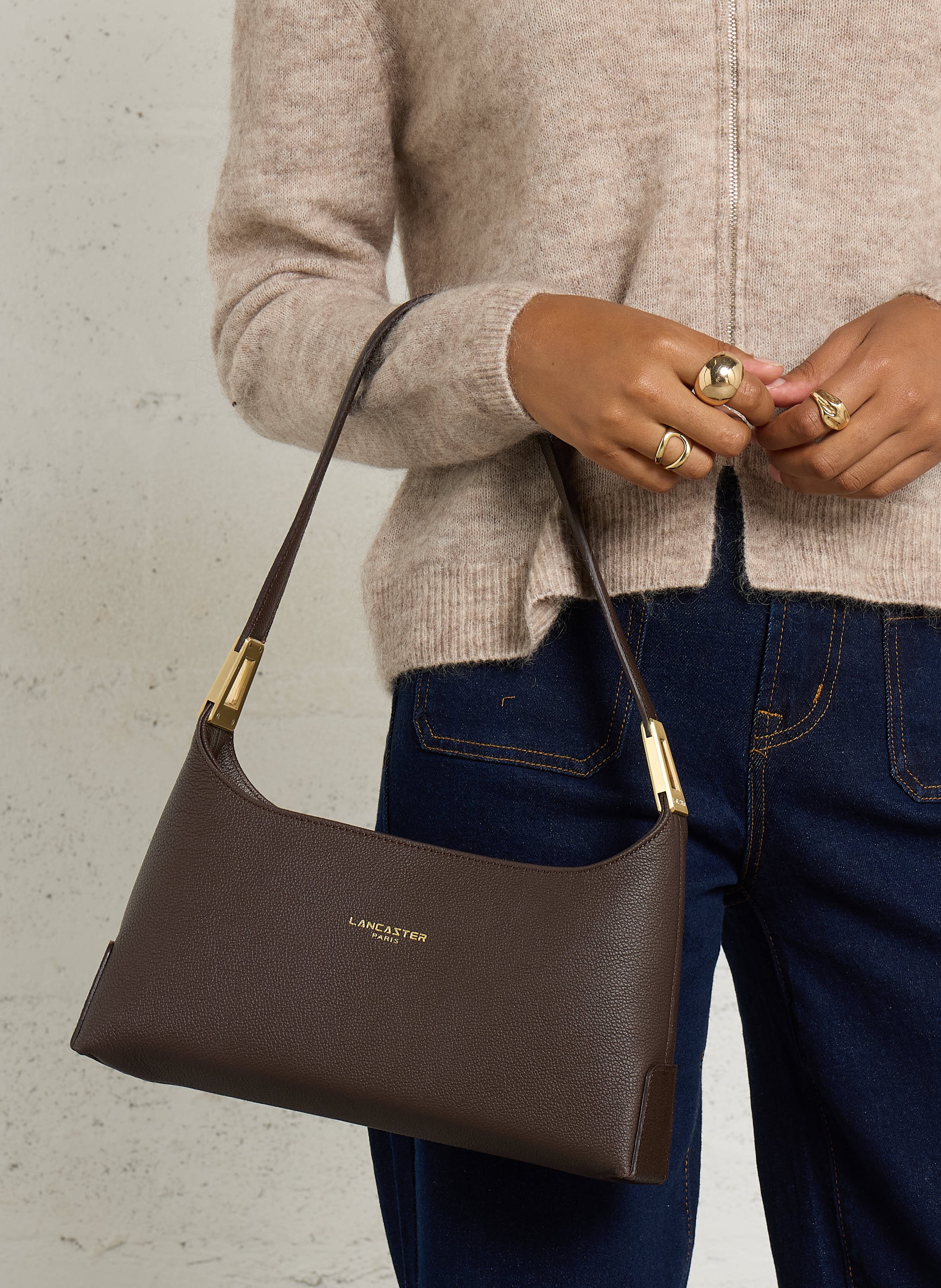 Sac rectangle en cuir de taurillon  LANCASTER PARIS Marron