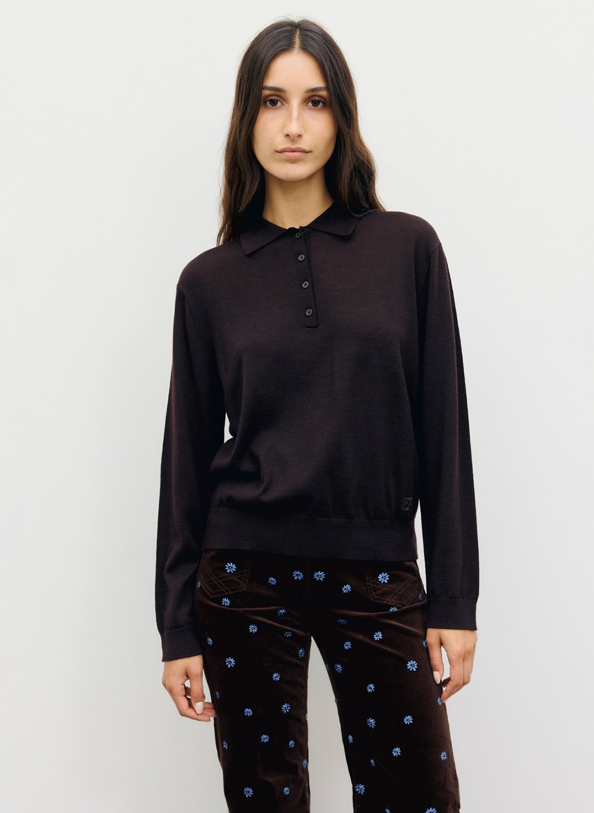 Polo droit manches longues en laine GERARD DAREL Marron