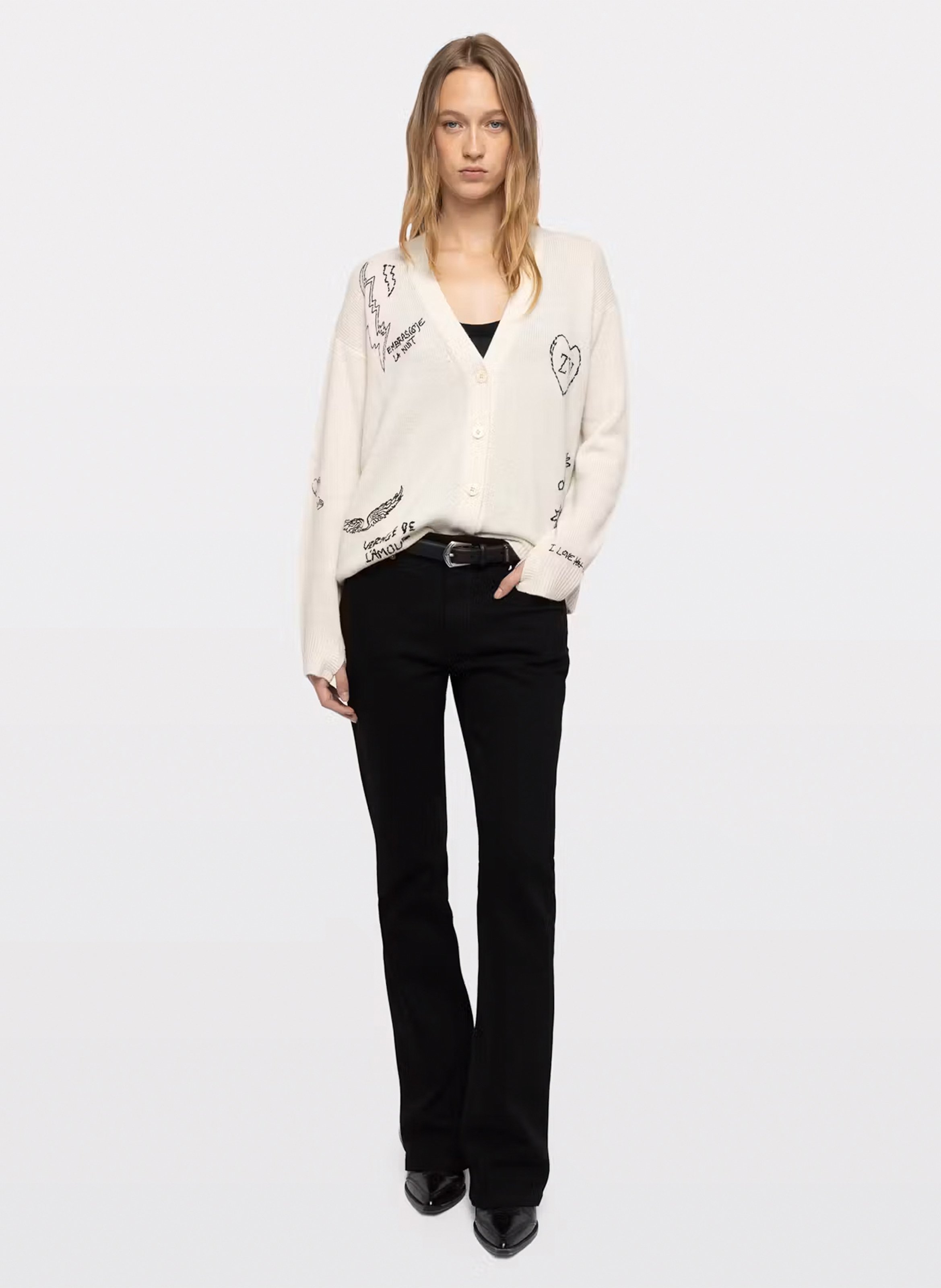 Weit geschnittener Cardigan mit bestickten Cashmere-Mustern. ZADIG&VOLTAIRE Beige