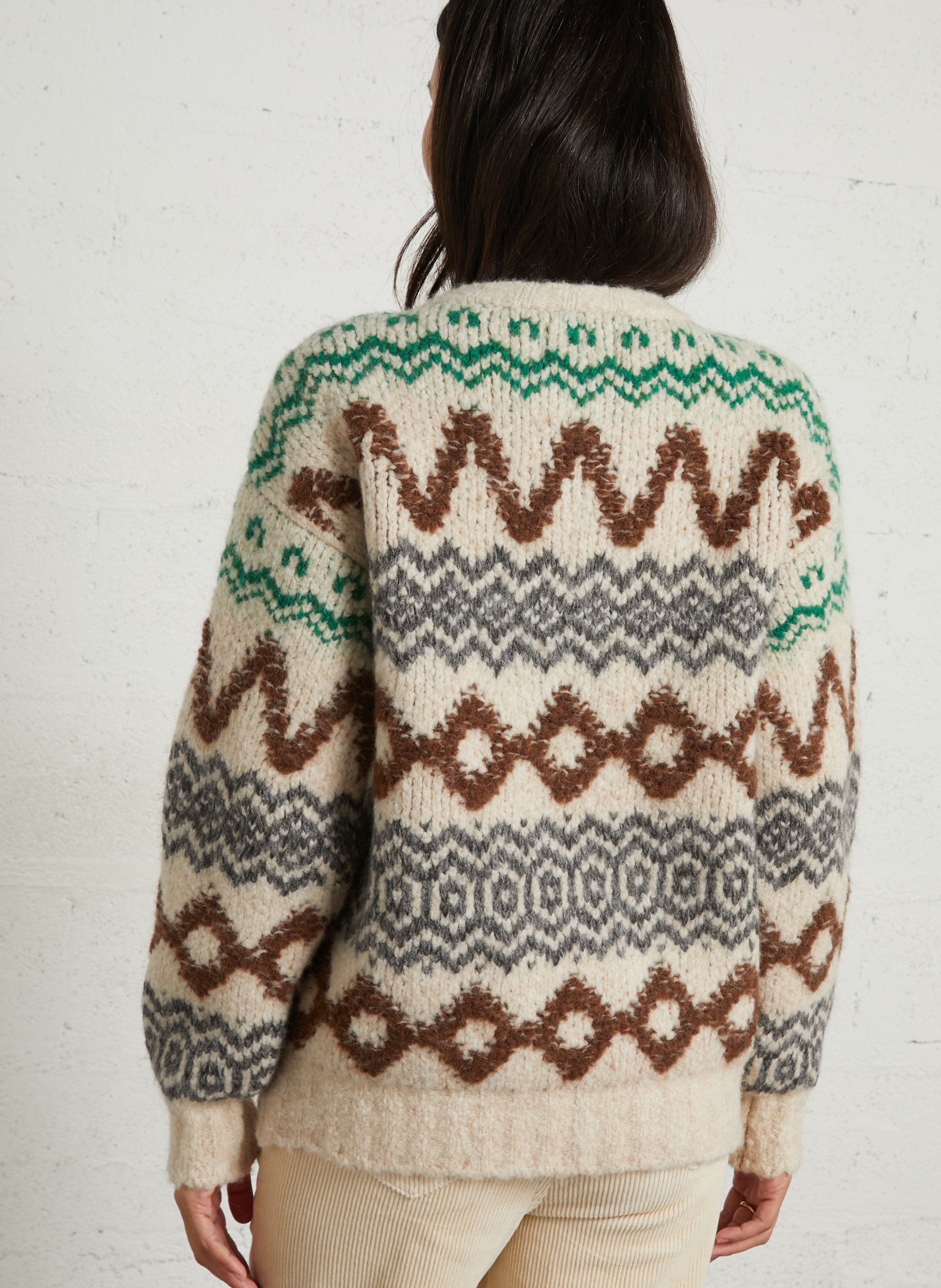 Weiter Rundhalsausschnitt Jacquard-Strickweste LEON & HARPER Mehrfarbig