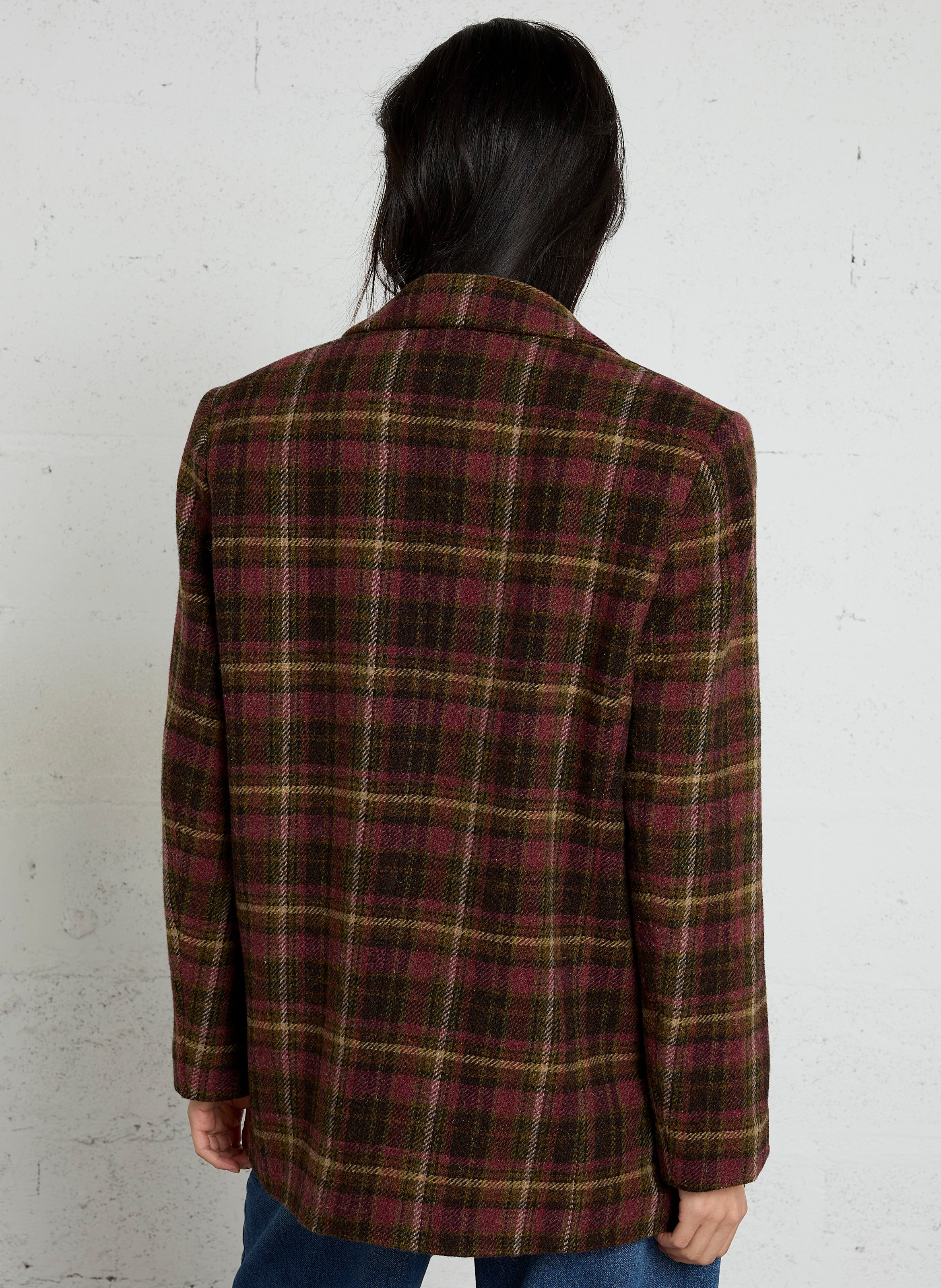 Veste ample col tailleur à carreaux en laine vierge BELLA JONES Rouge