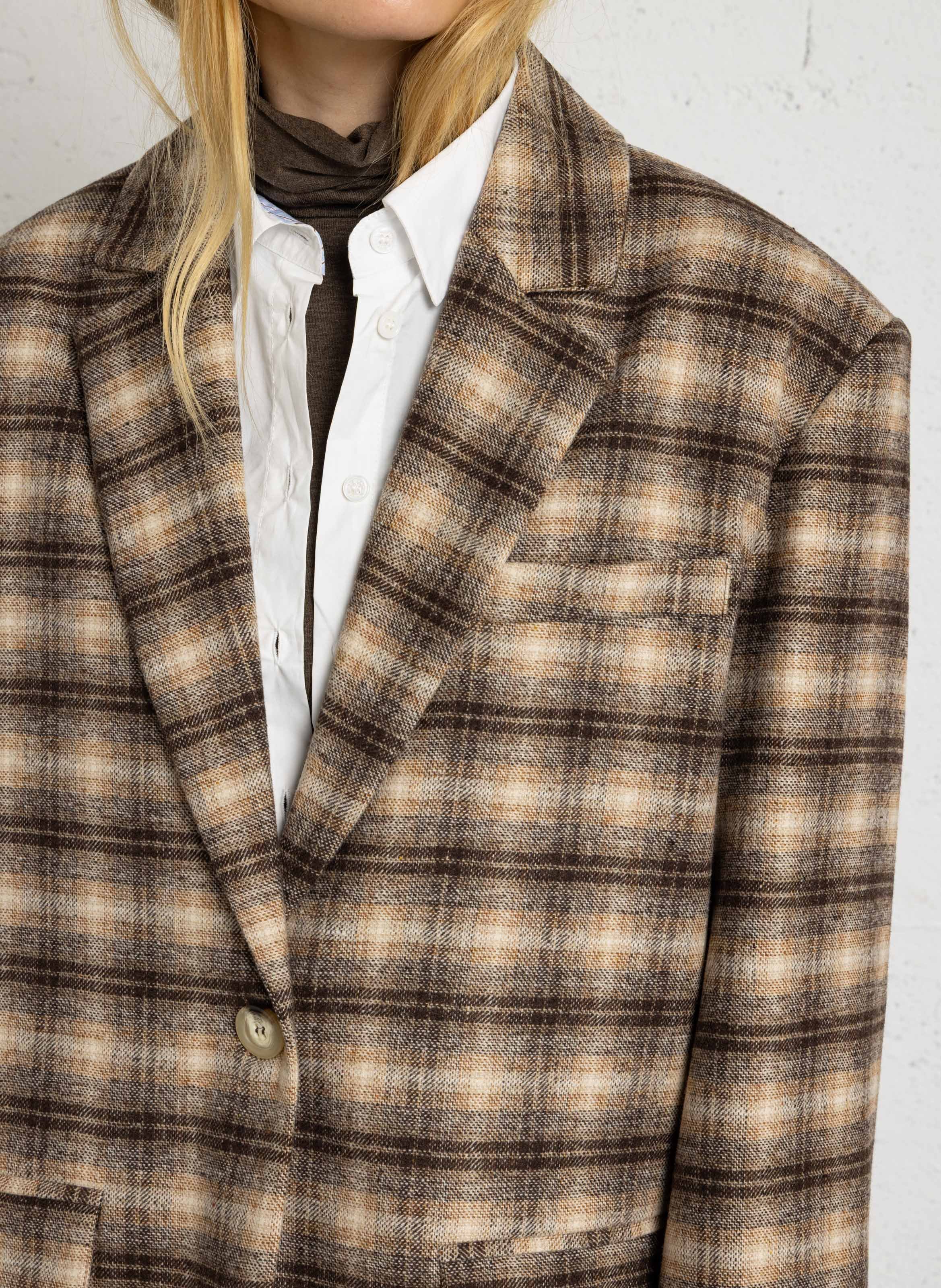 Ruime blazer met ruitjes en revers PLEASE Beige