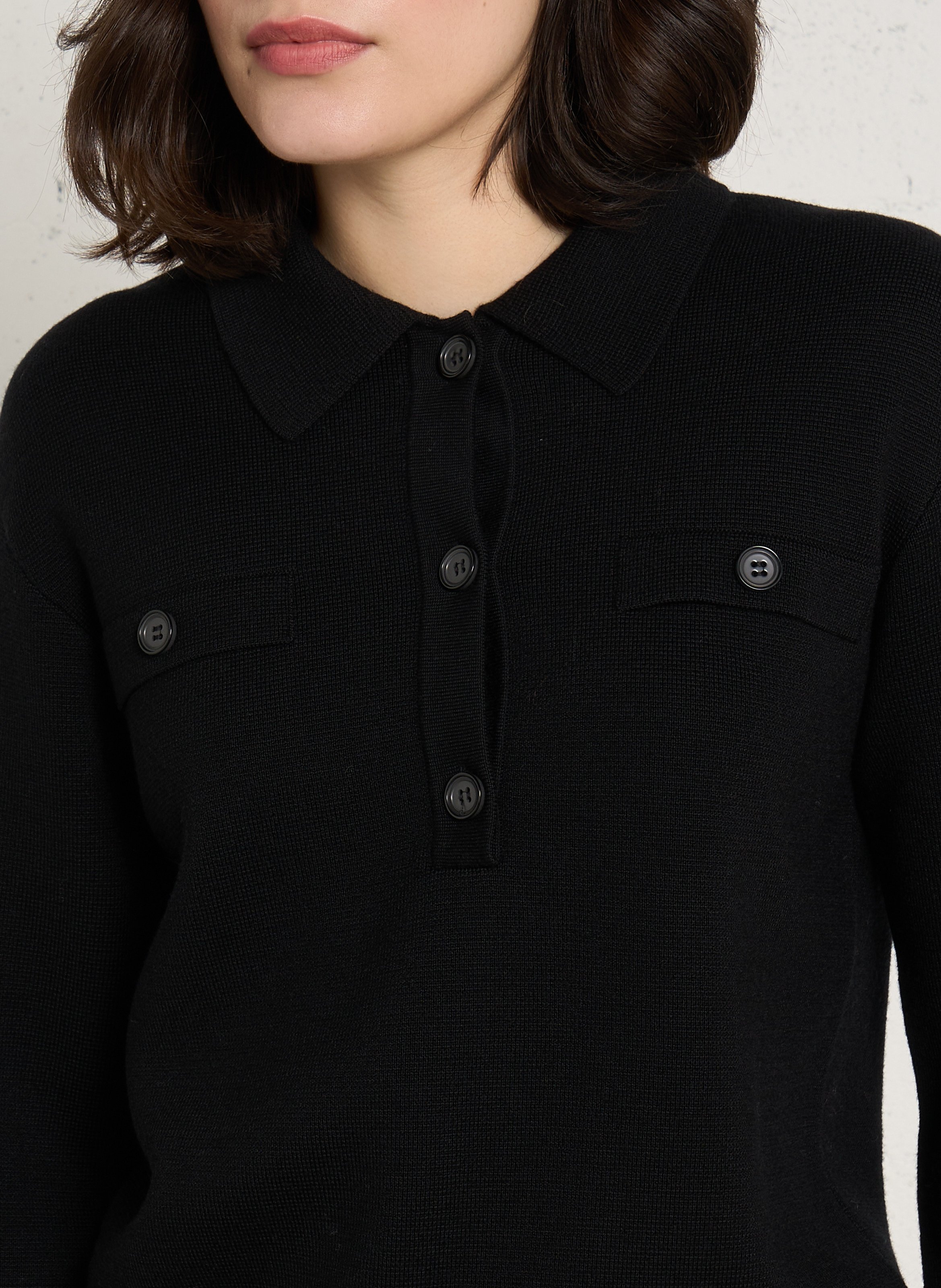 Pull droit col classique en laine MAISON 123 Noir