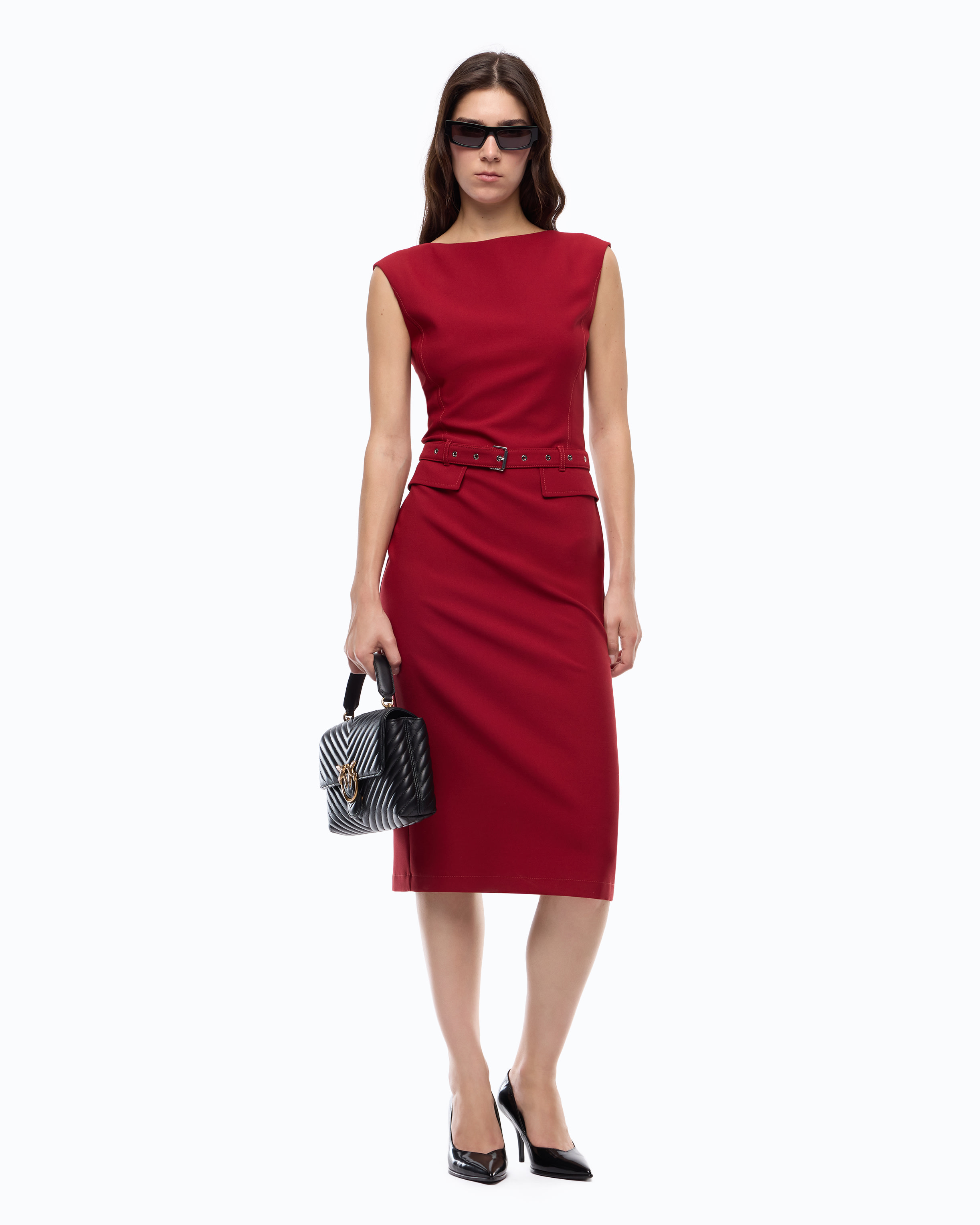 Robe fourreau mi-longue ceinturée PINKO Rouge