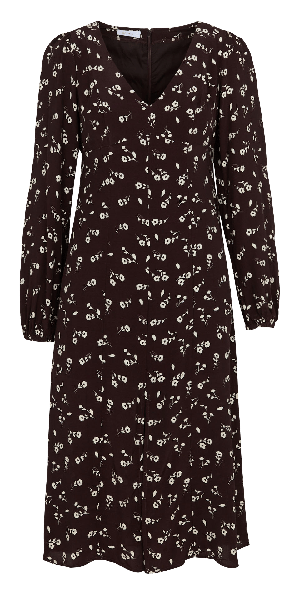 Long fitted printed V-neck dress KOOKAI Brown