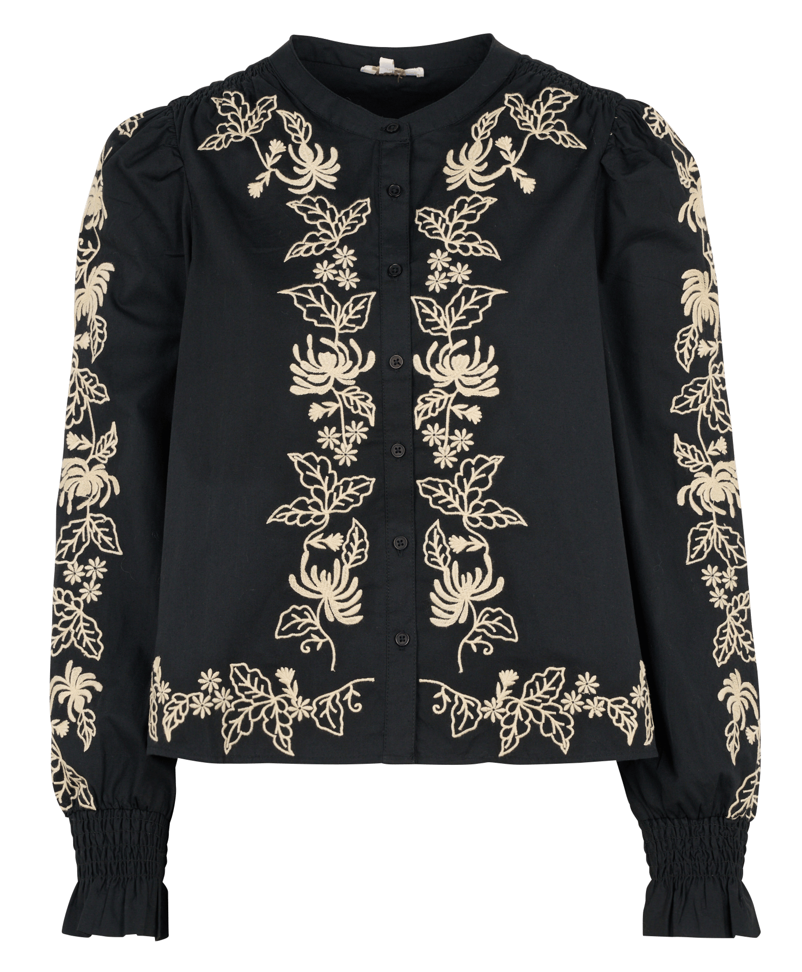 Straight-cut cotton blouse with a round neckline and embroidery KOOKAI Black