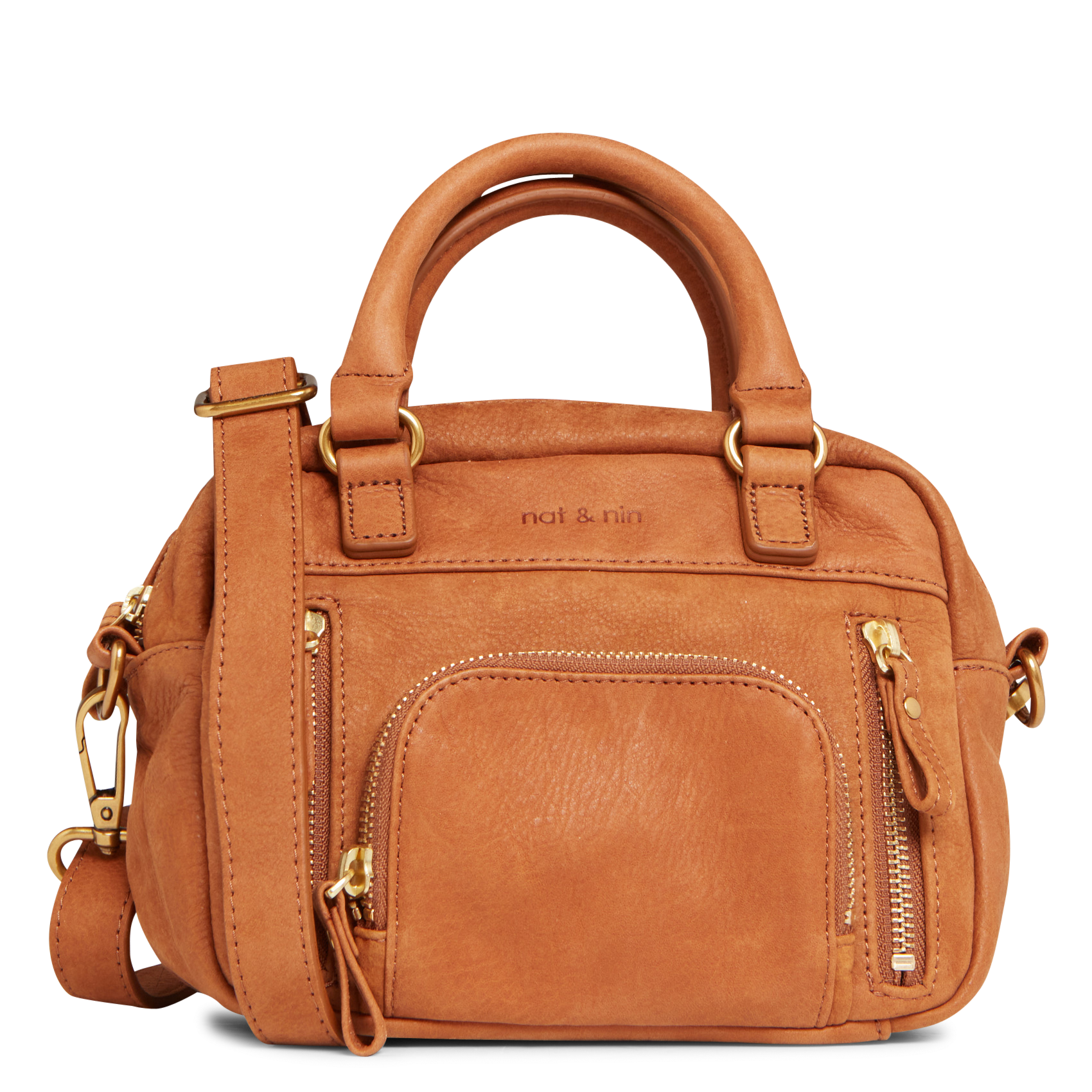 Mini sac à main multipoches en cuir NAT & NIN Marron