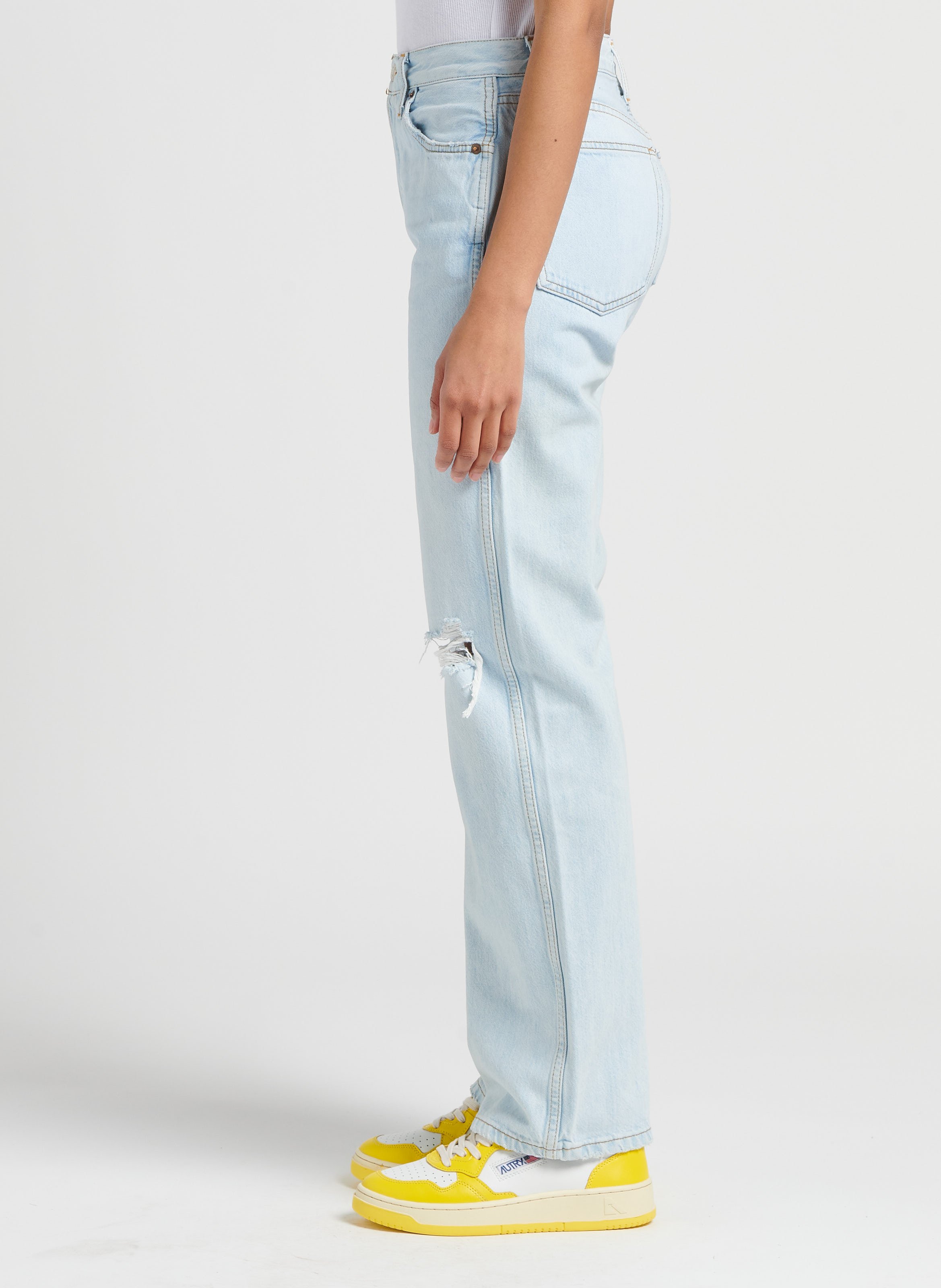 Jean droit taille haute en coton délavé RE/DONE Jean Délavé