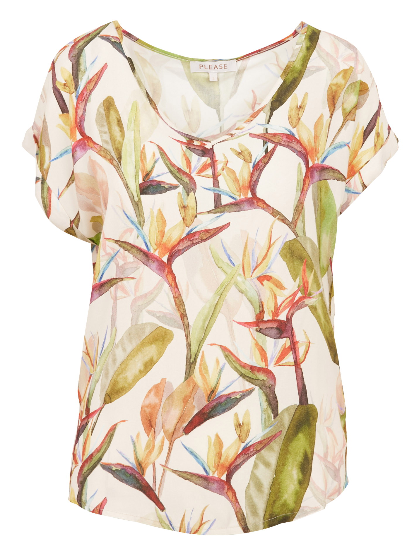 Tee-shirt col V imprimé  PLEASE Multicolored