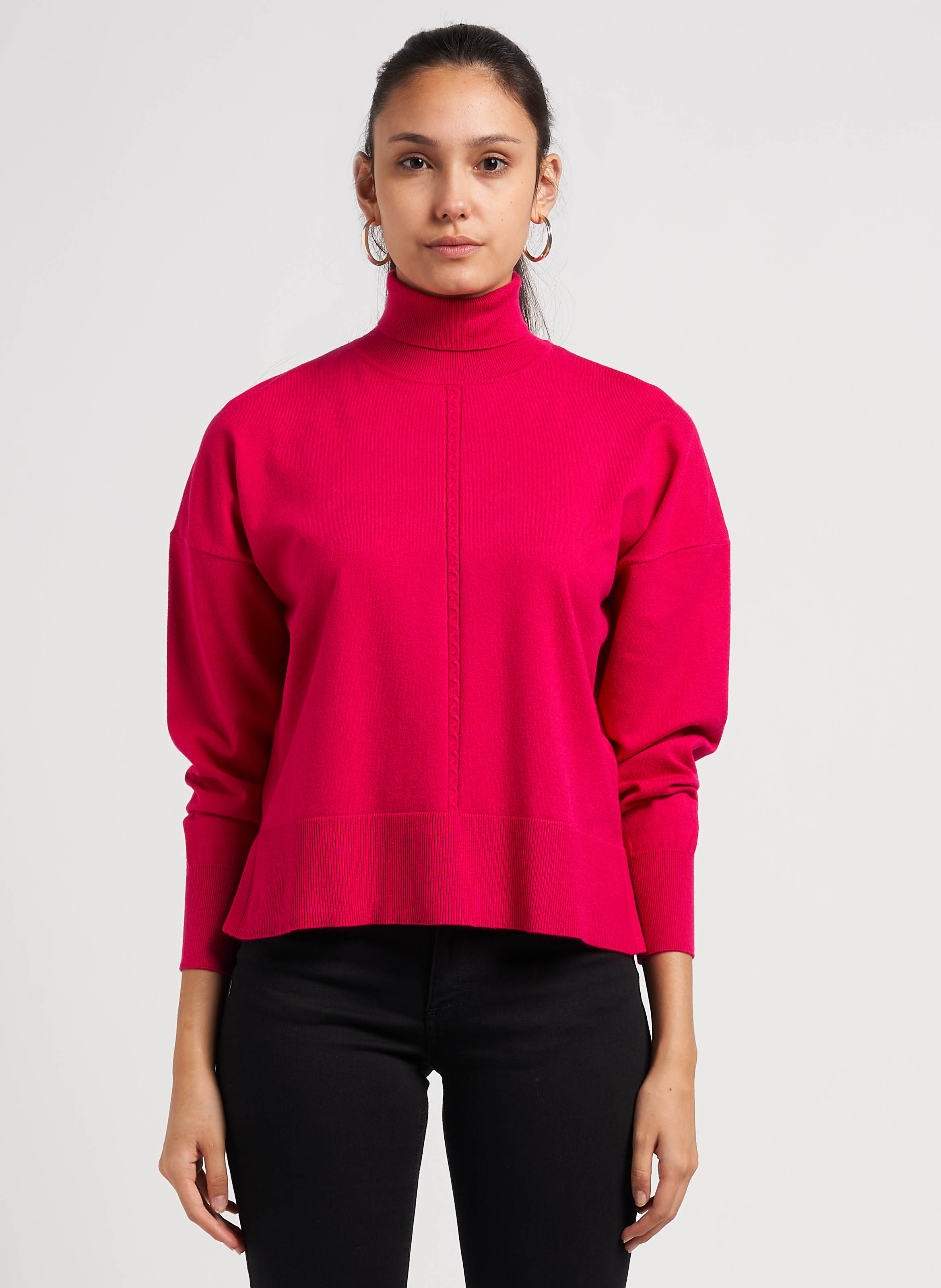 Pull col discount roulé ample femme