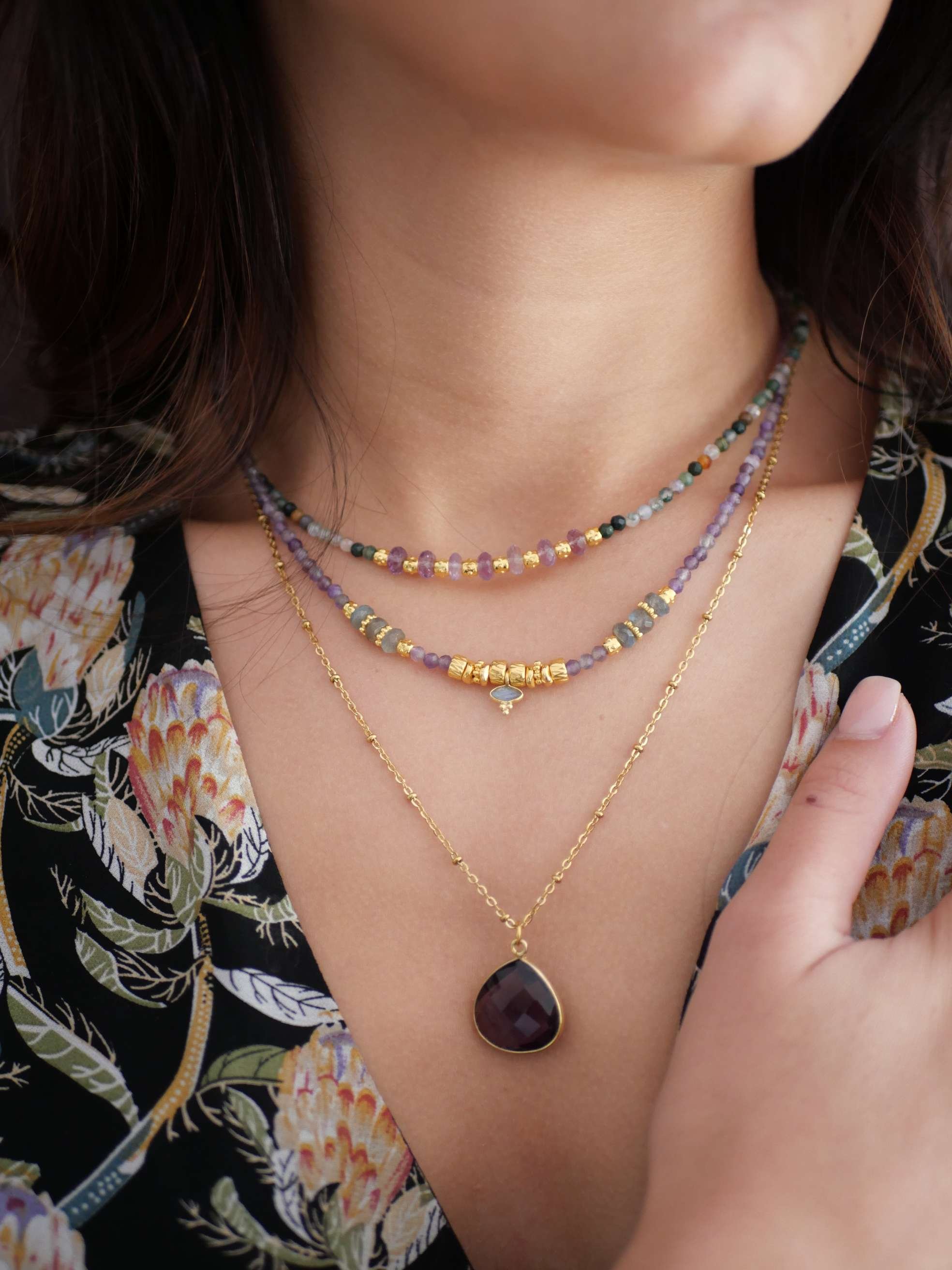 Indian agate and amethyst necklace GINANDGER Multicolored