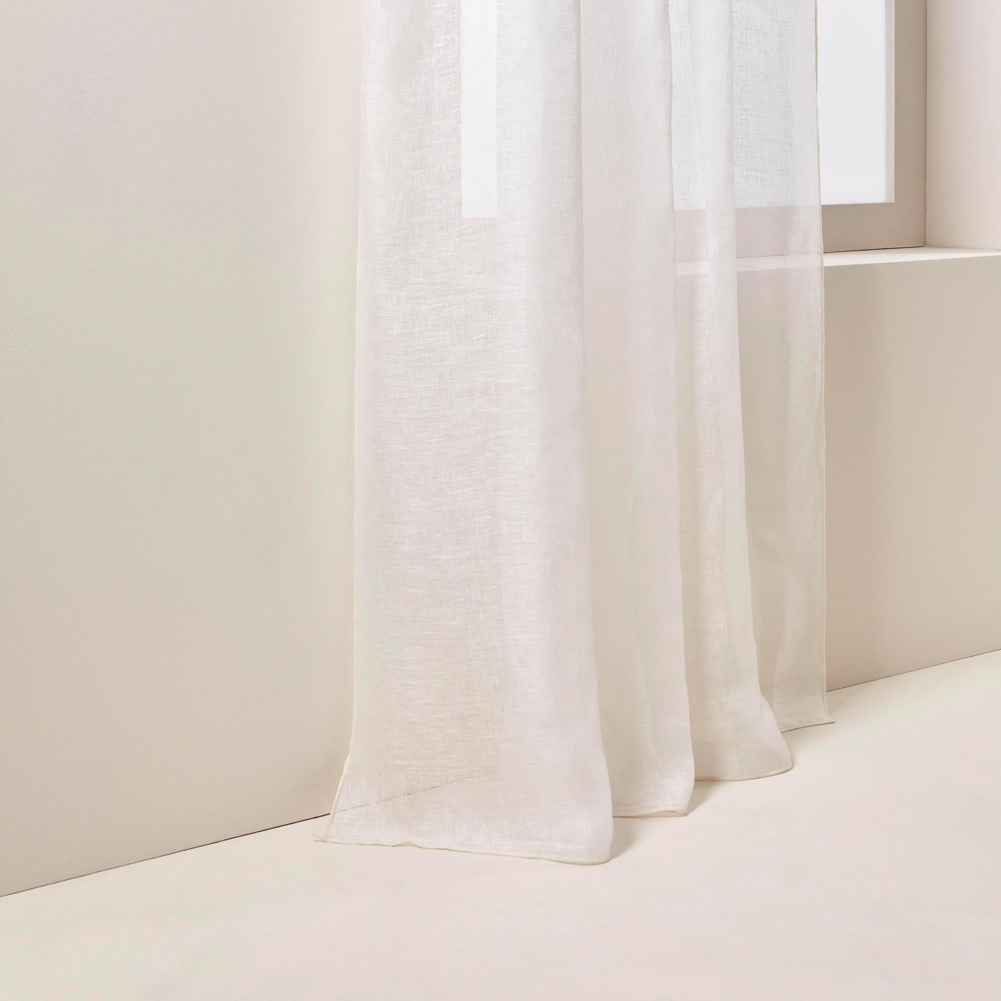 SHADOW - Linen panel net curtain MADURA White