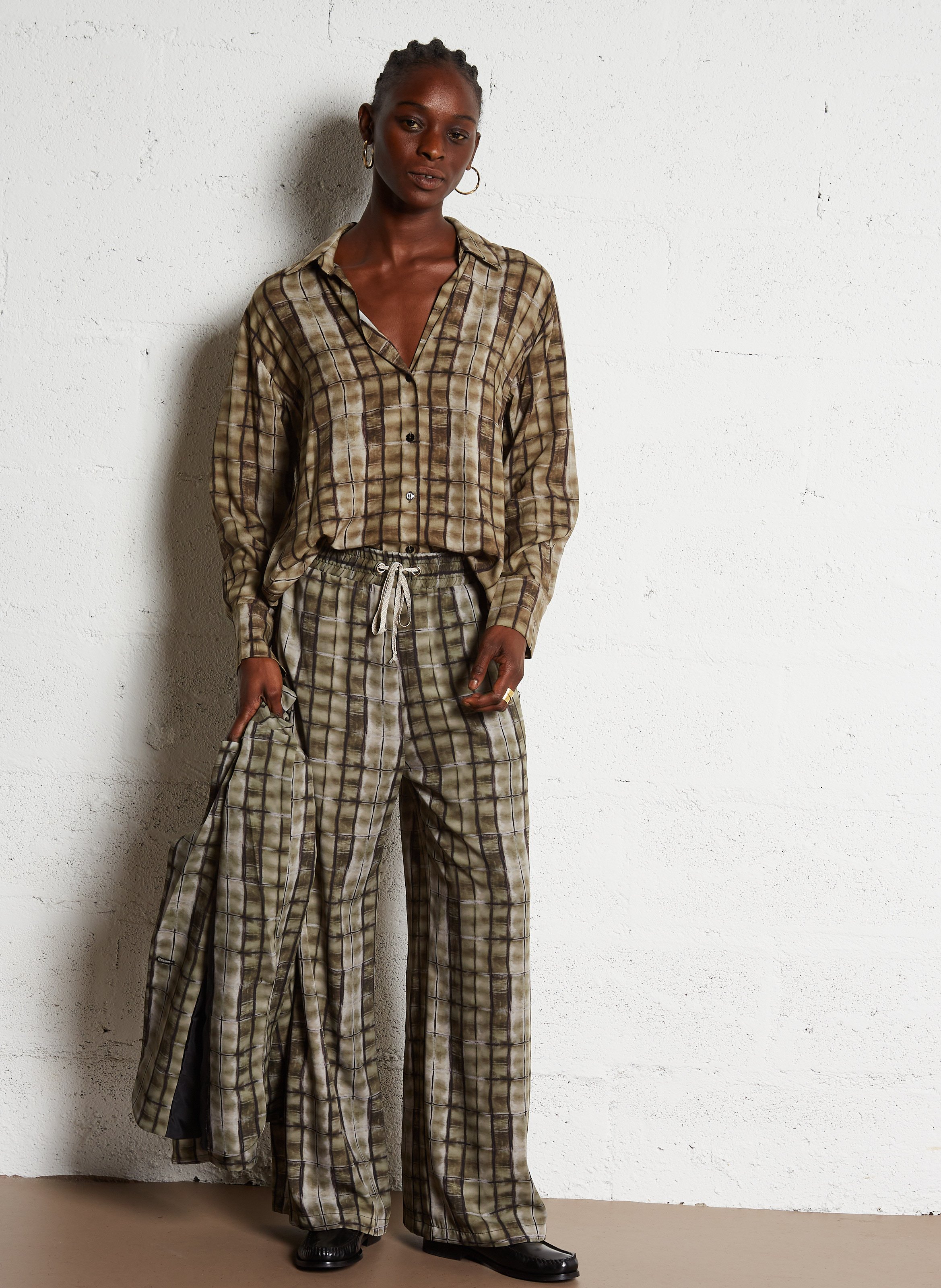 Printed wide trousers PLEASE Green