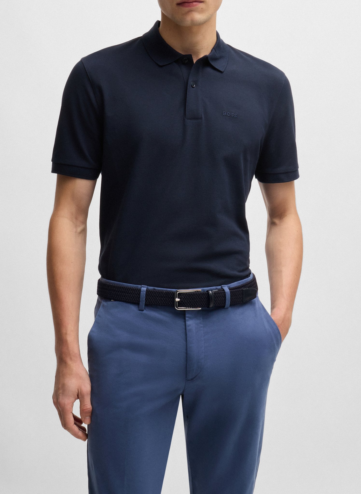 Woven belt with leather trim Blue