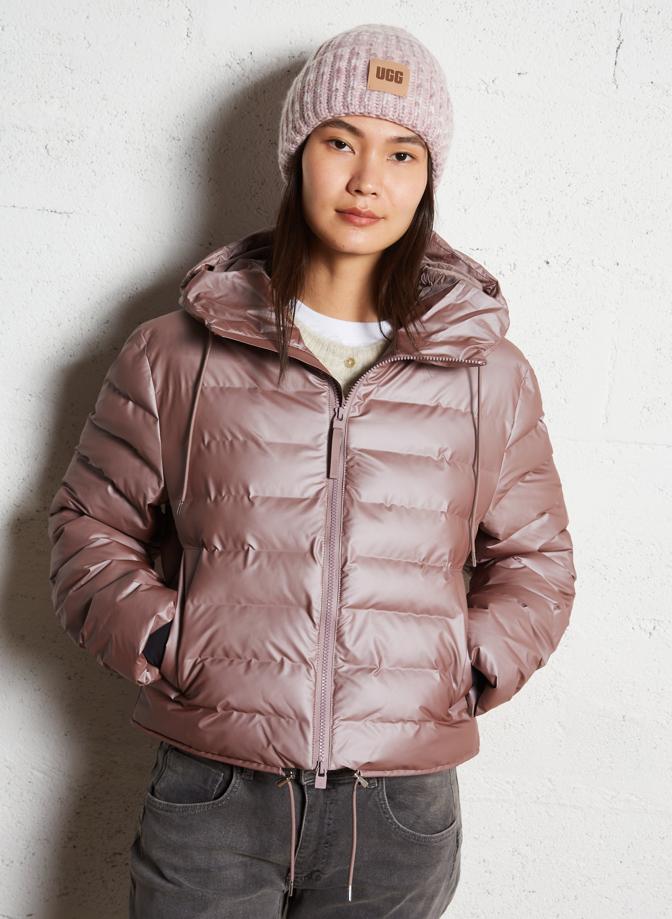 Oversized padded jacket with hood RAINS Pink