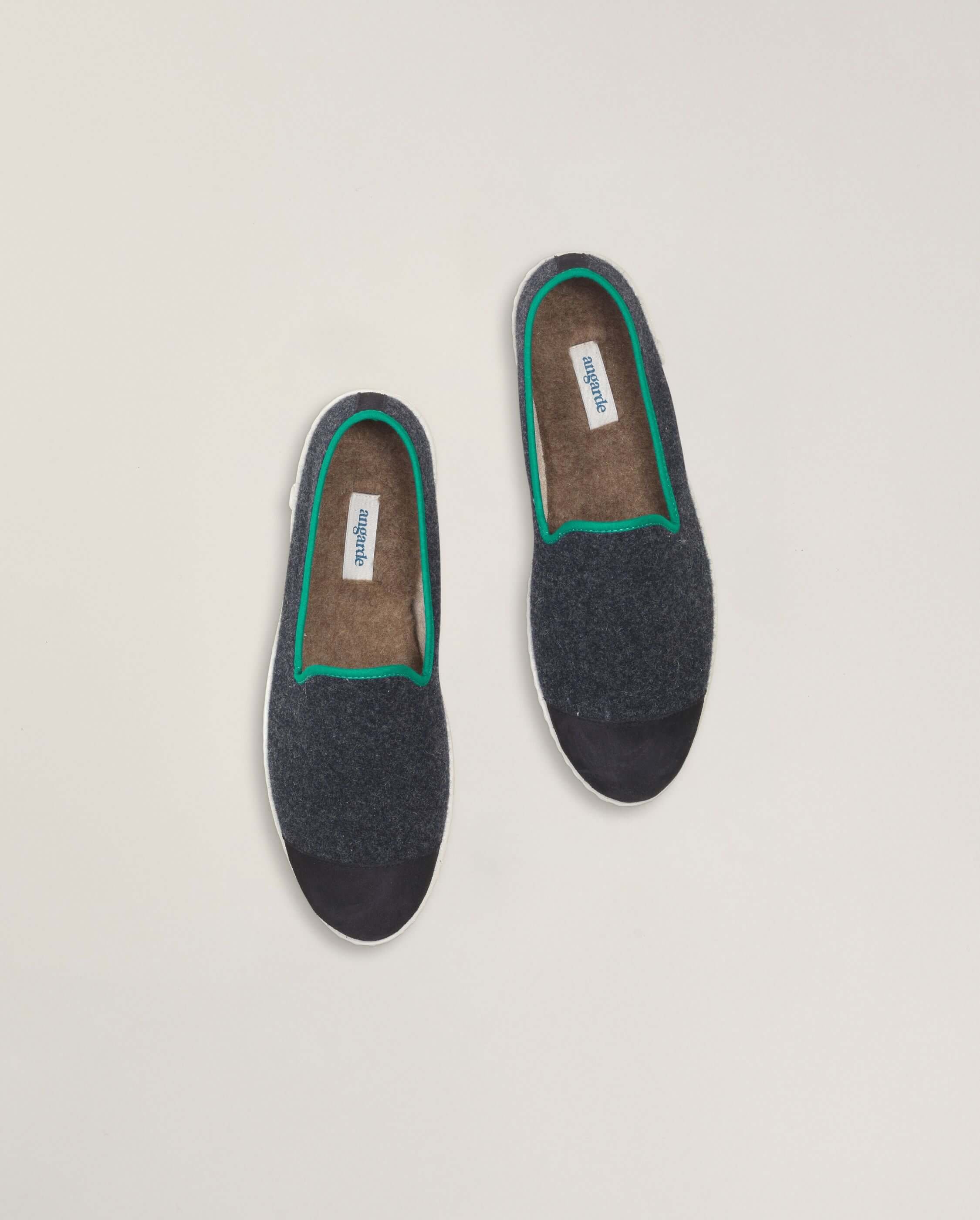 Men's wool slippers, navy green ANGARDE Blue