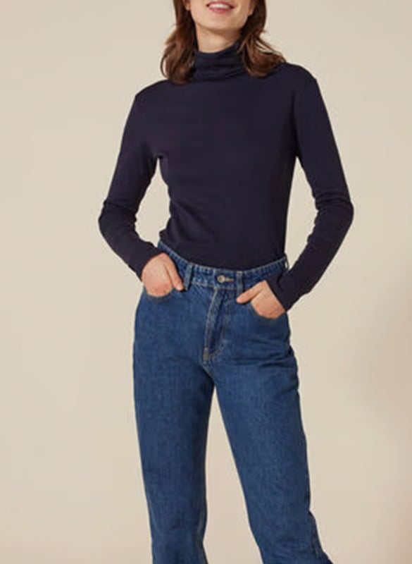 Tee-shirt col roulé en coton PETIT BATEAU Bleu