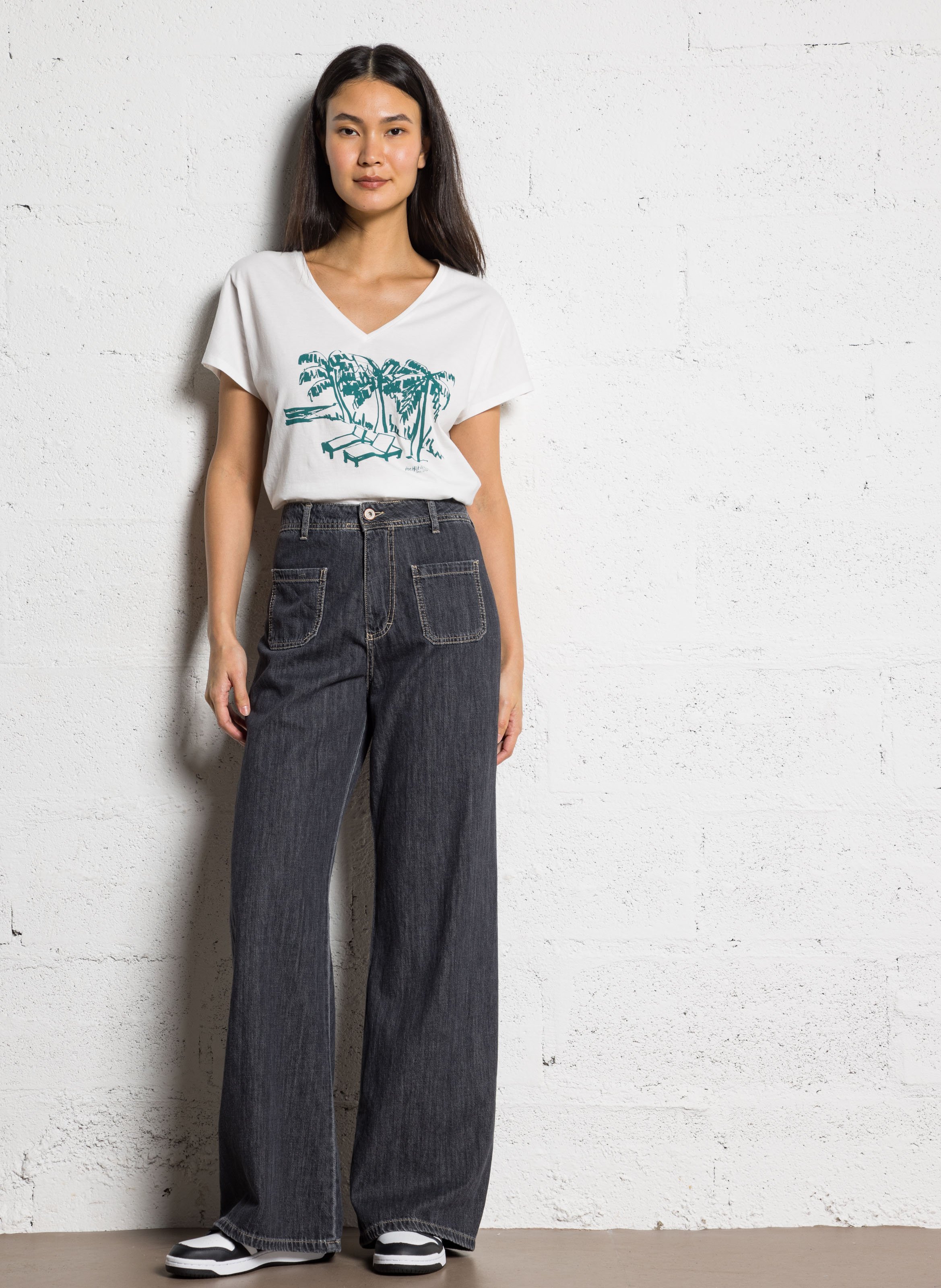 Wijde denim broek van katoen PLEASE Zwart