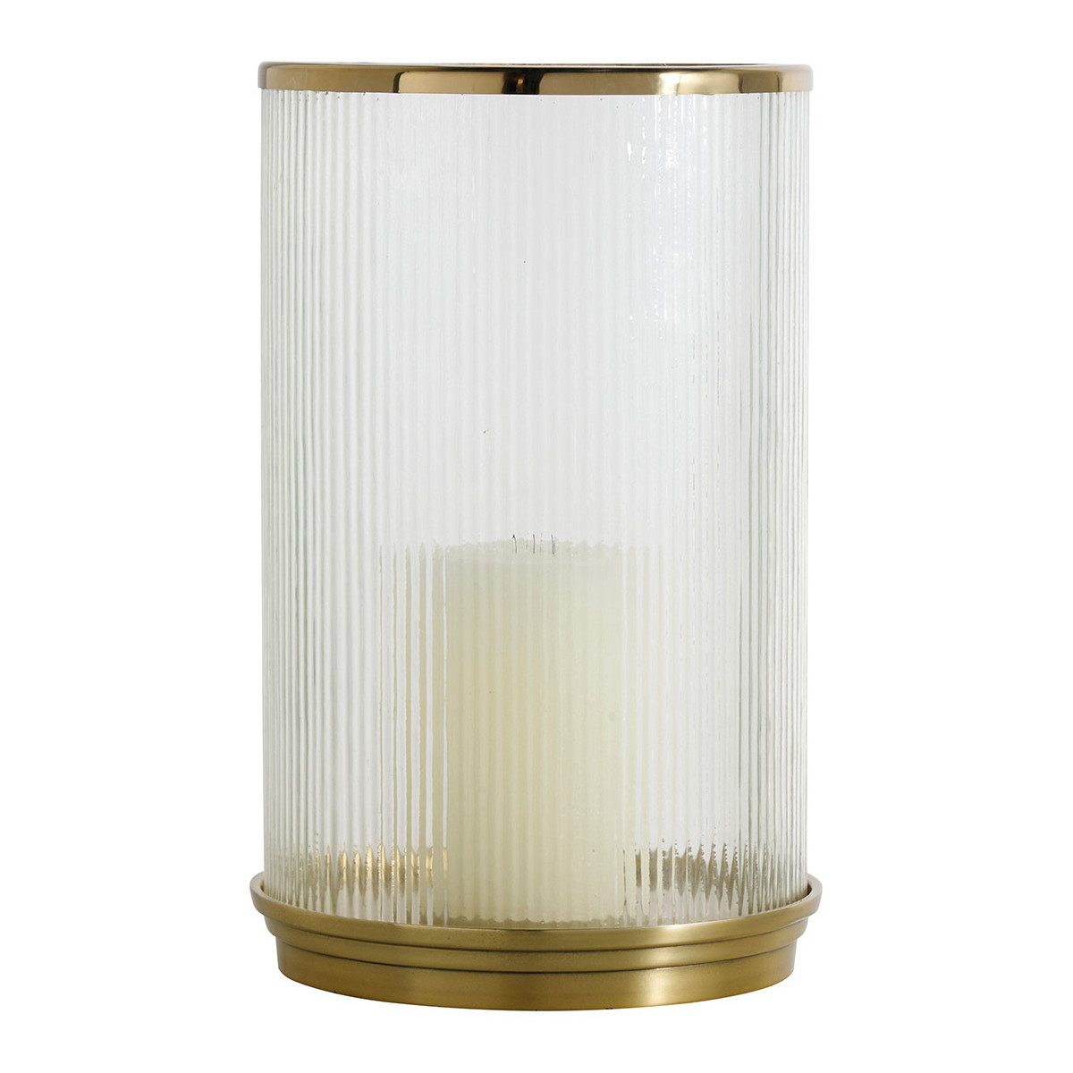 Oscar glass and gold metal ribbed votive holder - large size - ø 24.5 x 38.5 cm BLANC D'IVOIRE Golden