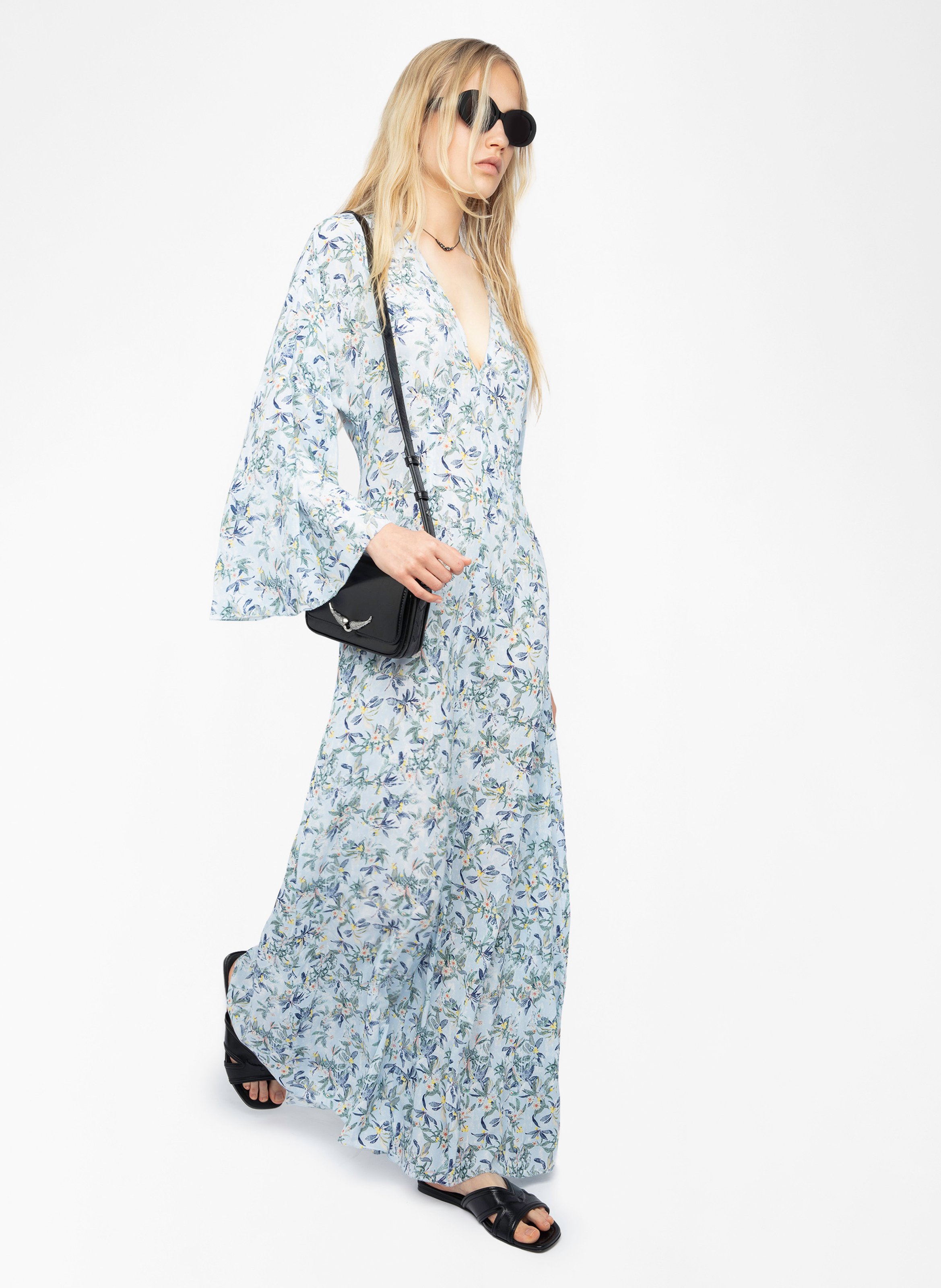 Robe longue col v à imprimé floral ZADIG&VOLTAIRE Bleu