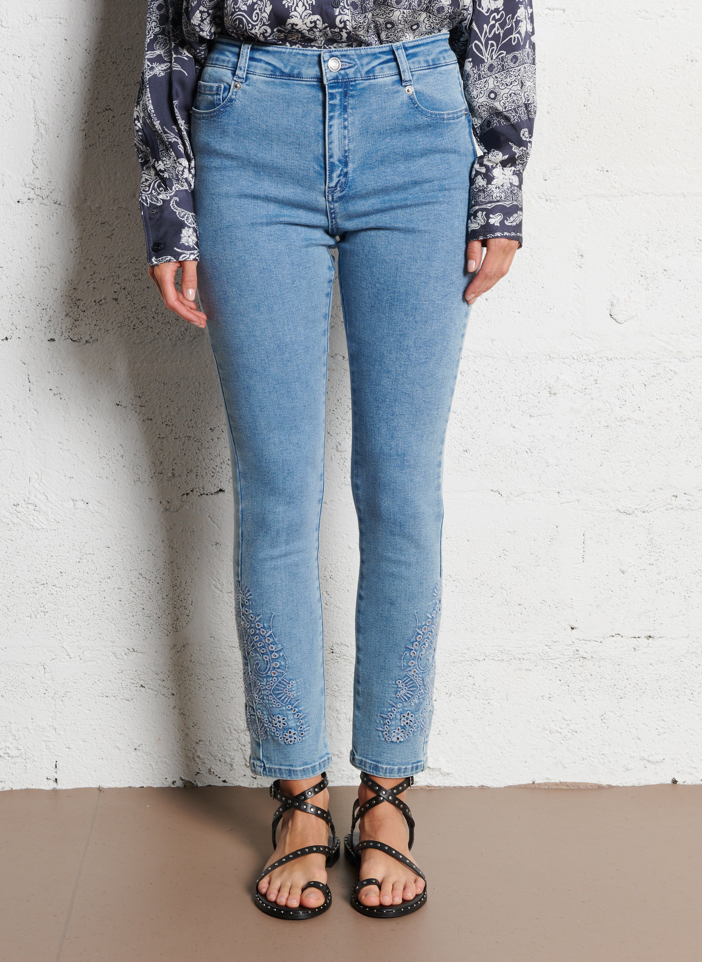 Hoge taille slim fit jeans 7/8 met borduursels IKKS