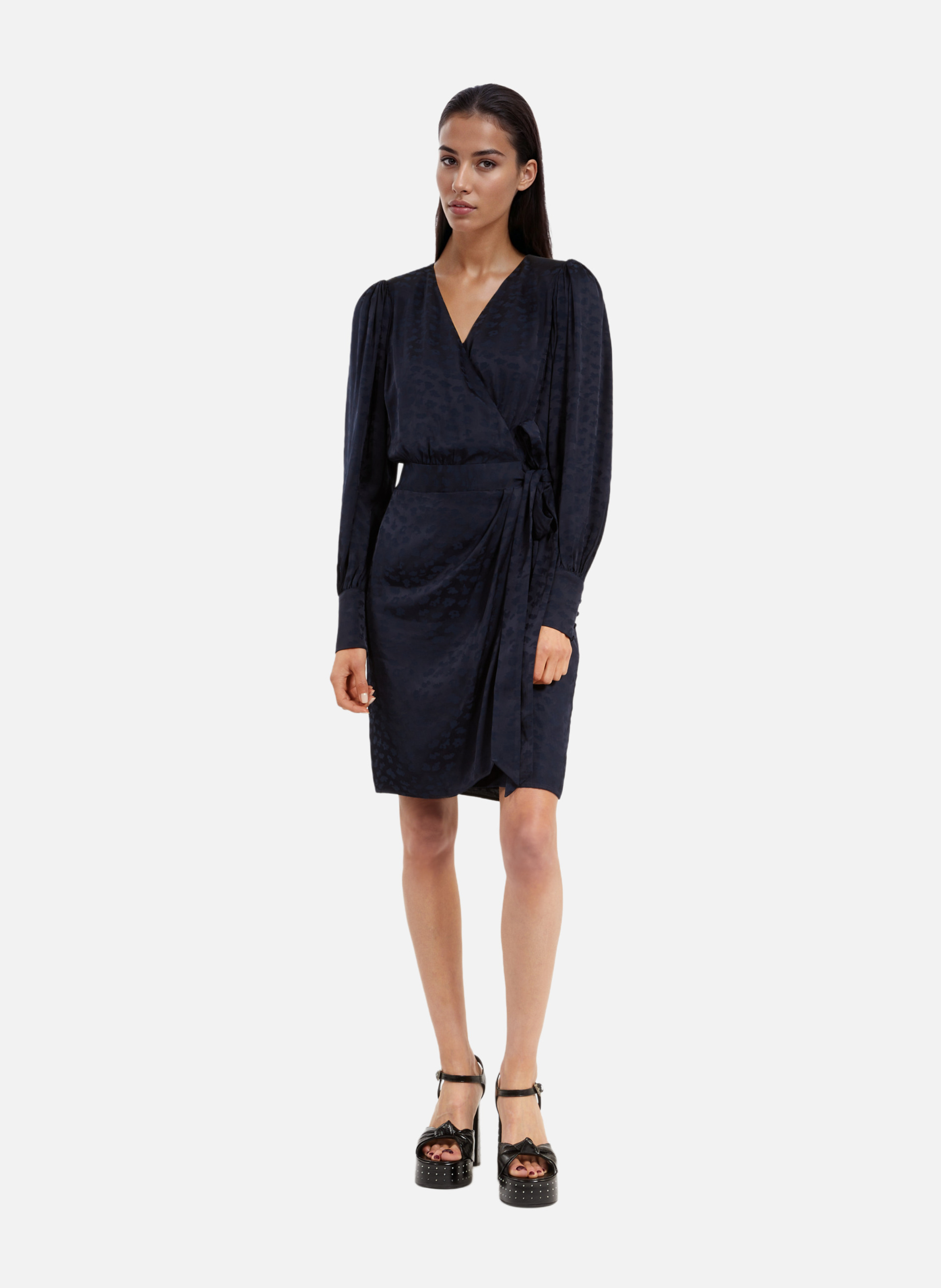 Robe courte portefeuille jacquard Bleu marine The kooples Femme