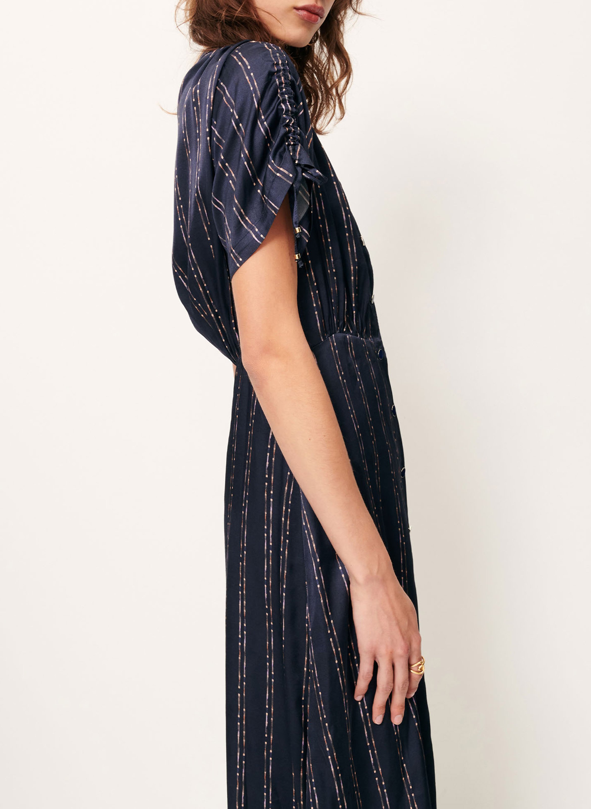 Buttoned midi dress with gathers SESSUN Blue