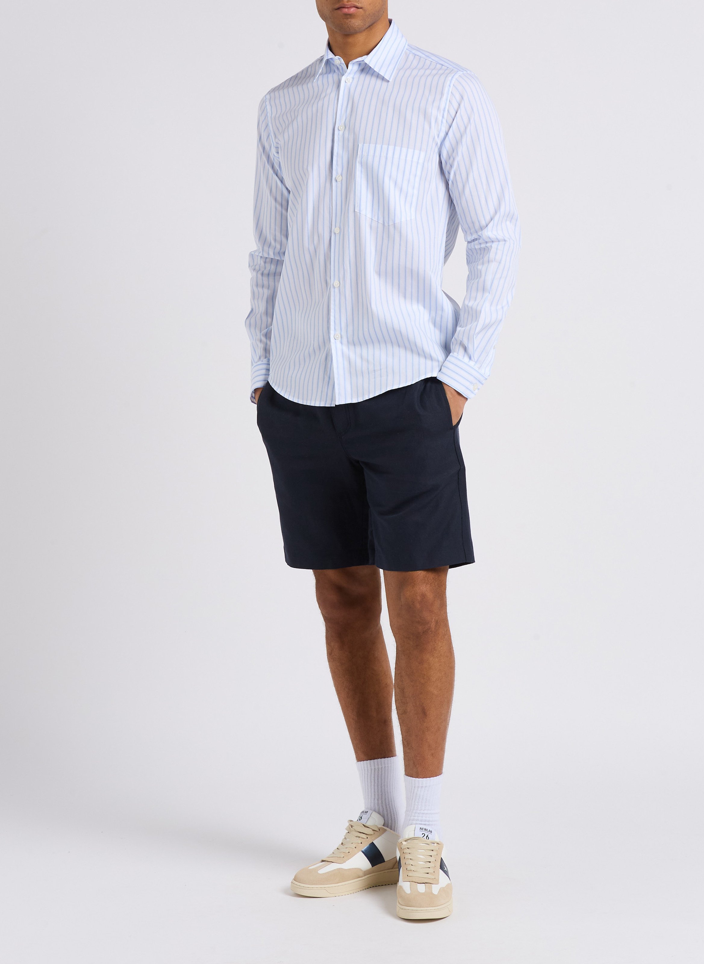Streifenhemd aus Bio-Baumwolle mit klassischem Kragen Blau