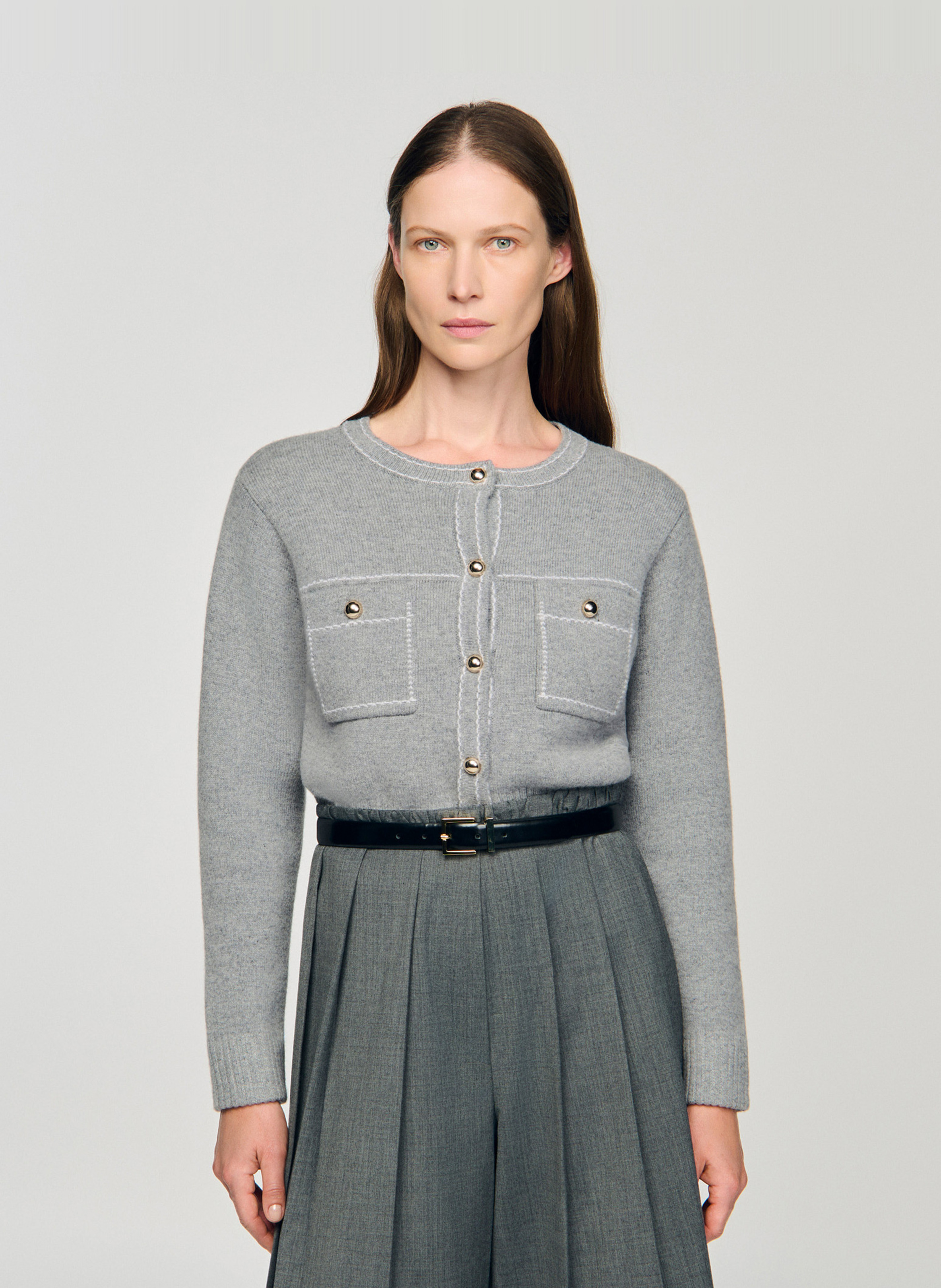 Gilet col rond en laine  SANDRO Gris