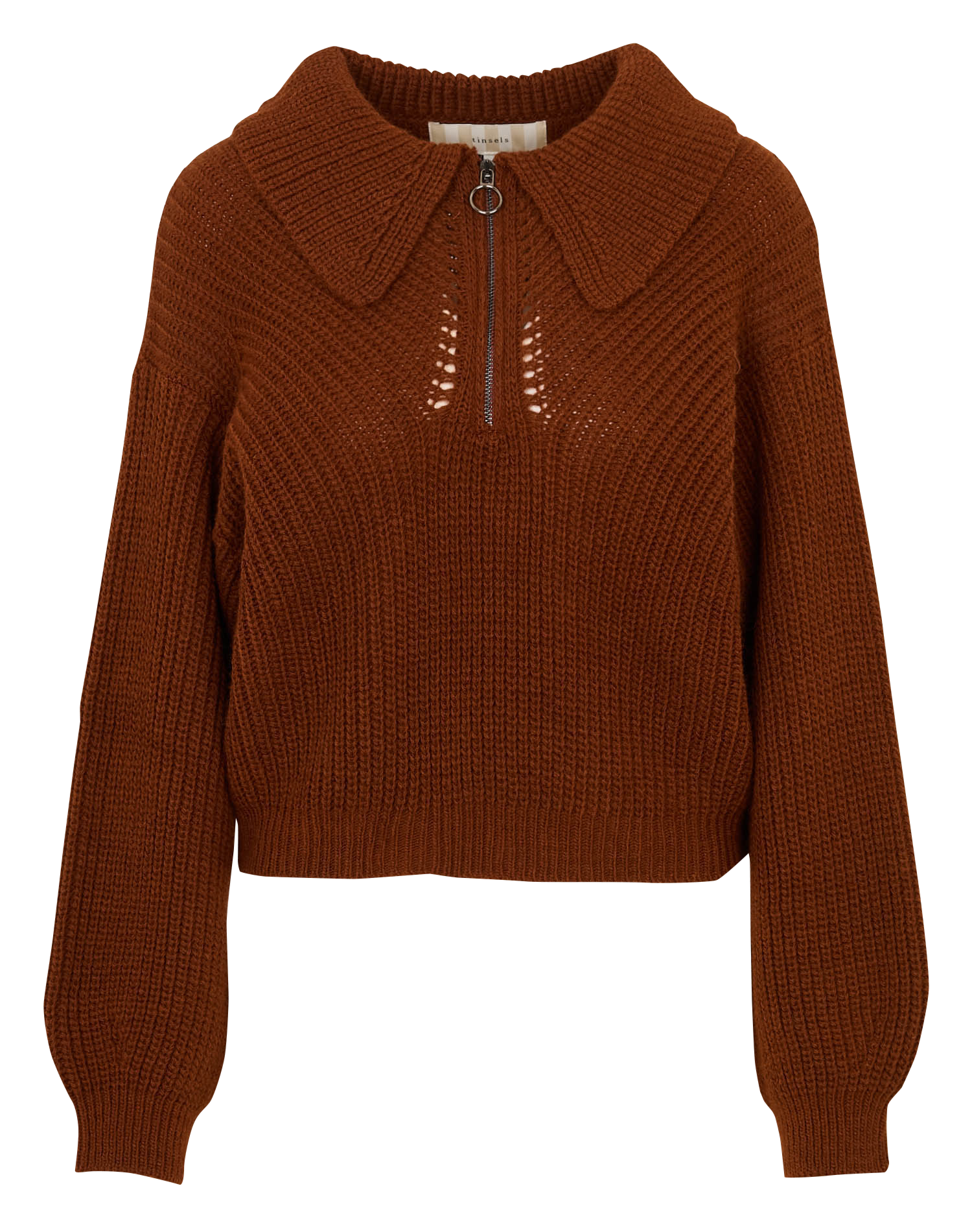 Pull oversize col classique en laine mélangée TINSELS Marron