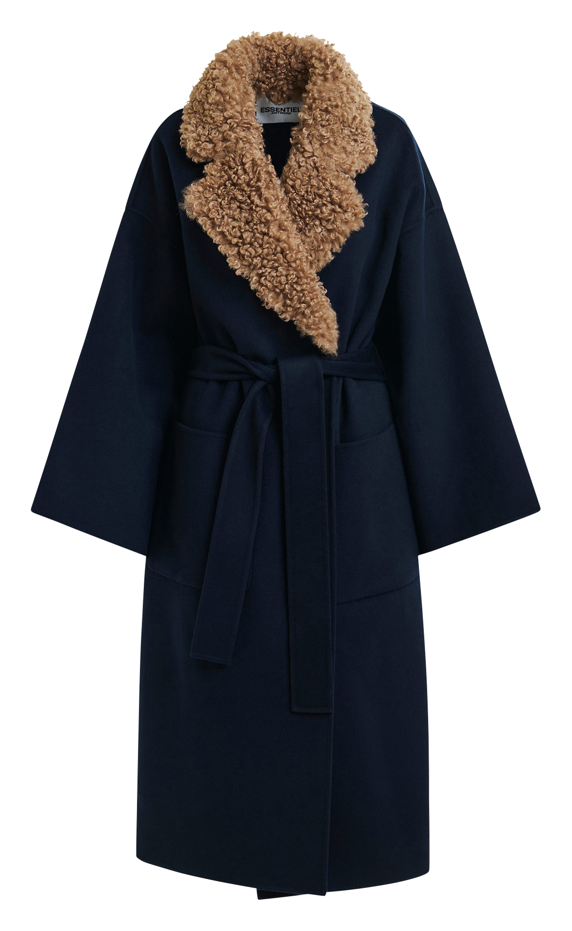 Manteau uni ceinturé en laine ESSENTIEL ANTWERP Bleu