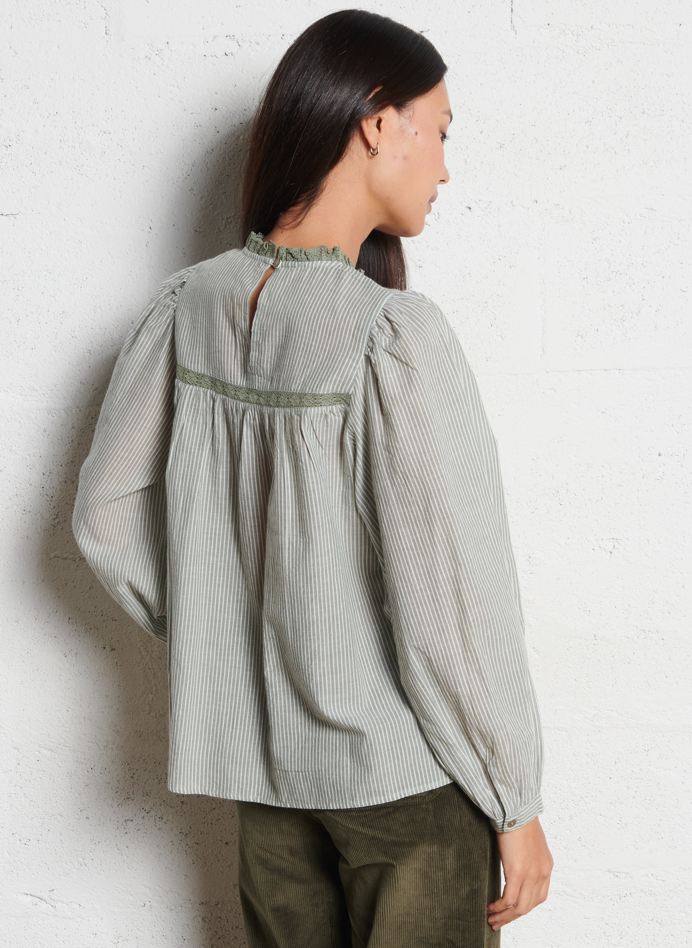 Blouse ample col rond à rayures  LA PETITE ETOILE Vert