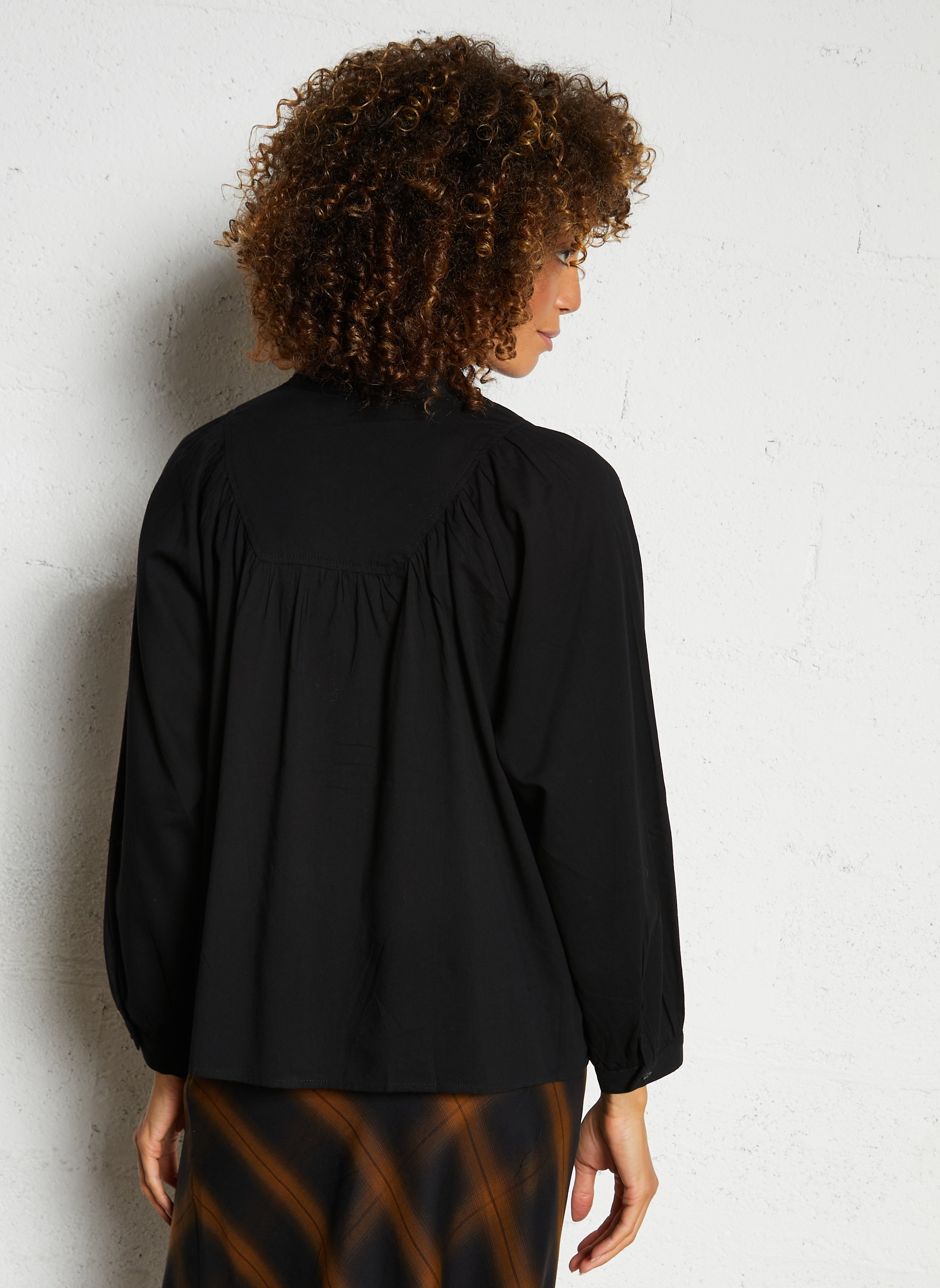 Blouse col rond en coton mélangé SEE U SOON Noir