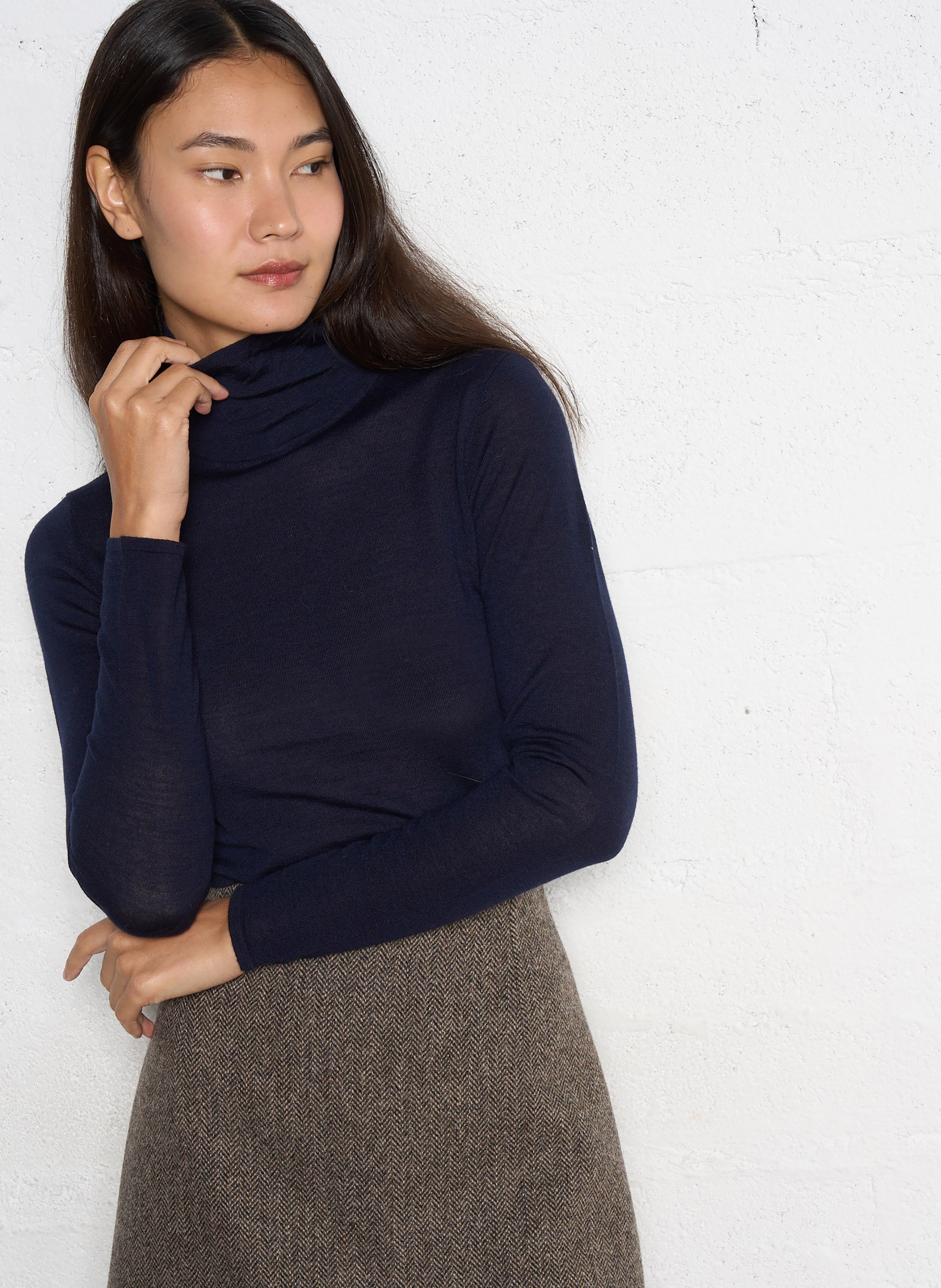 Fitted fine knit wool turtleneck sweater PETITE MENDIGOTE Blue