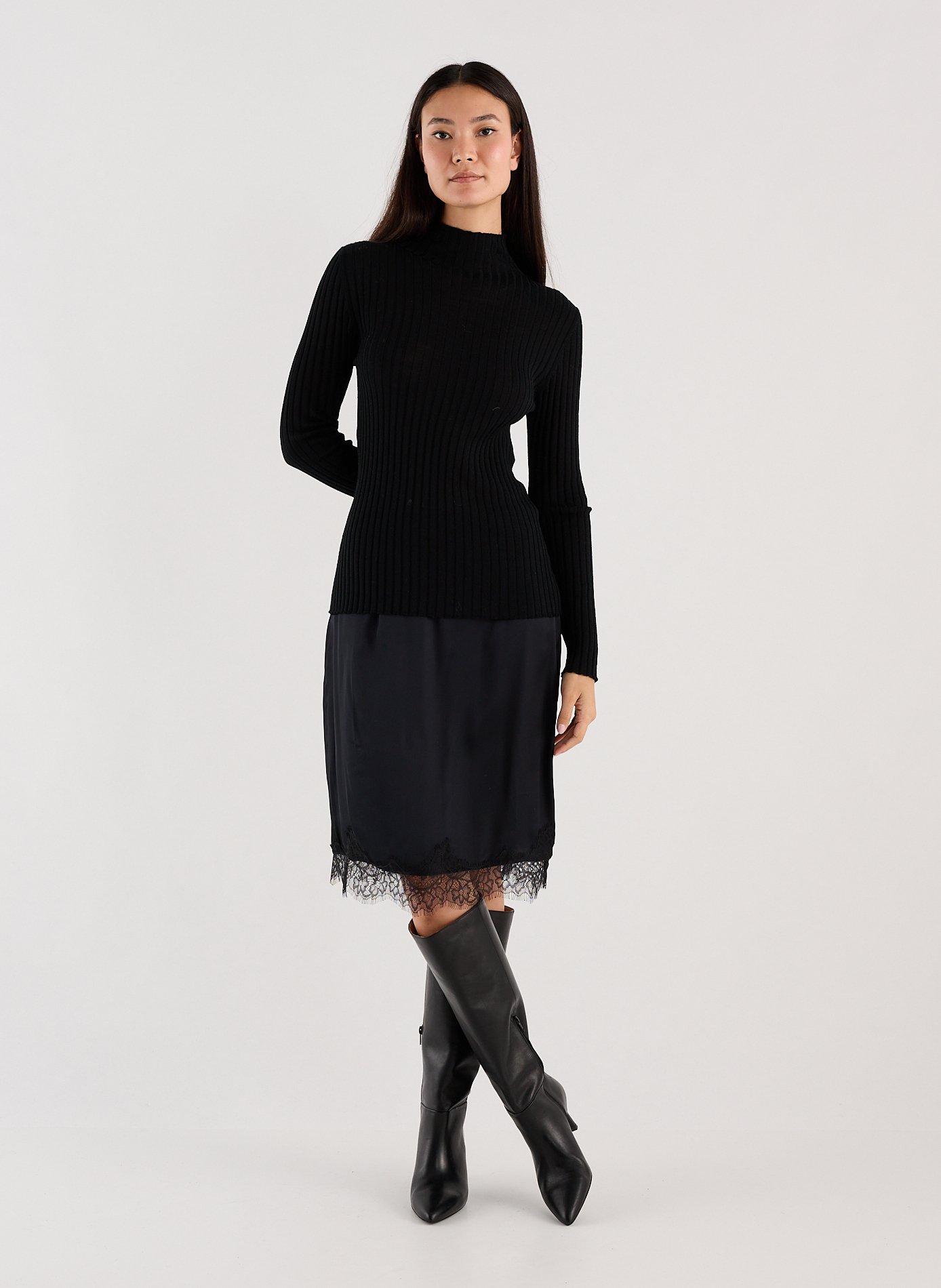 Fitted ribbed high-neck sweater SAISON 1865 Black