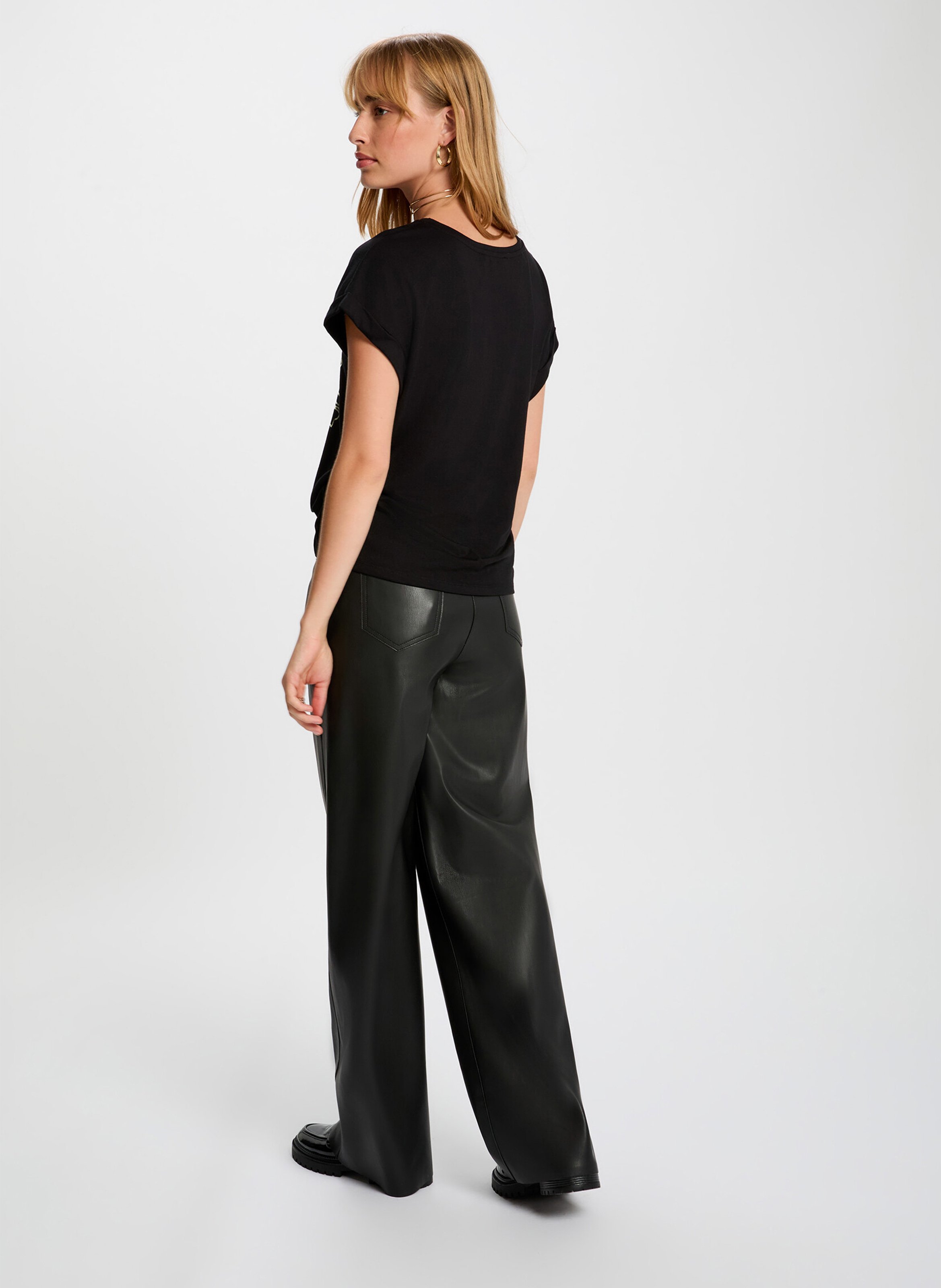 Tee-shirt col rond en coton mélangé MORGAN Noir