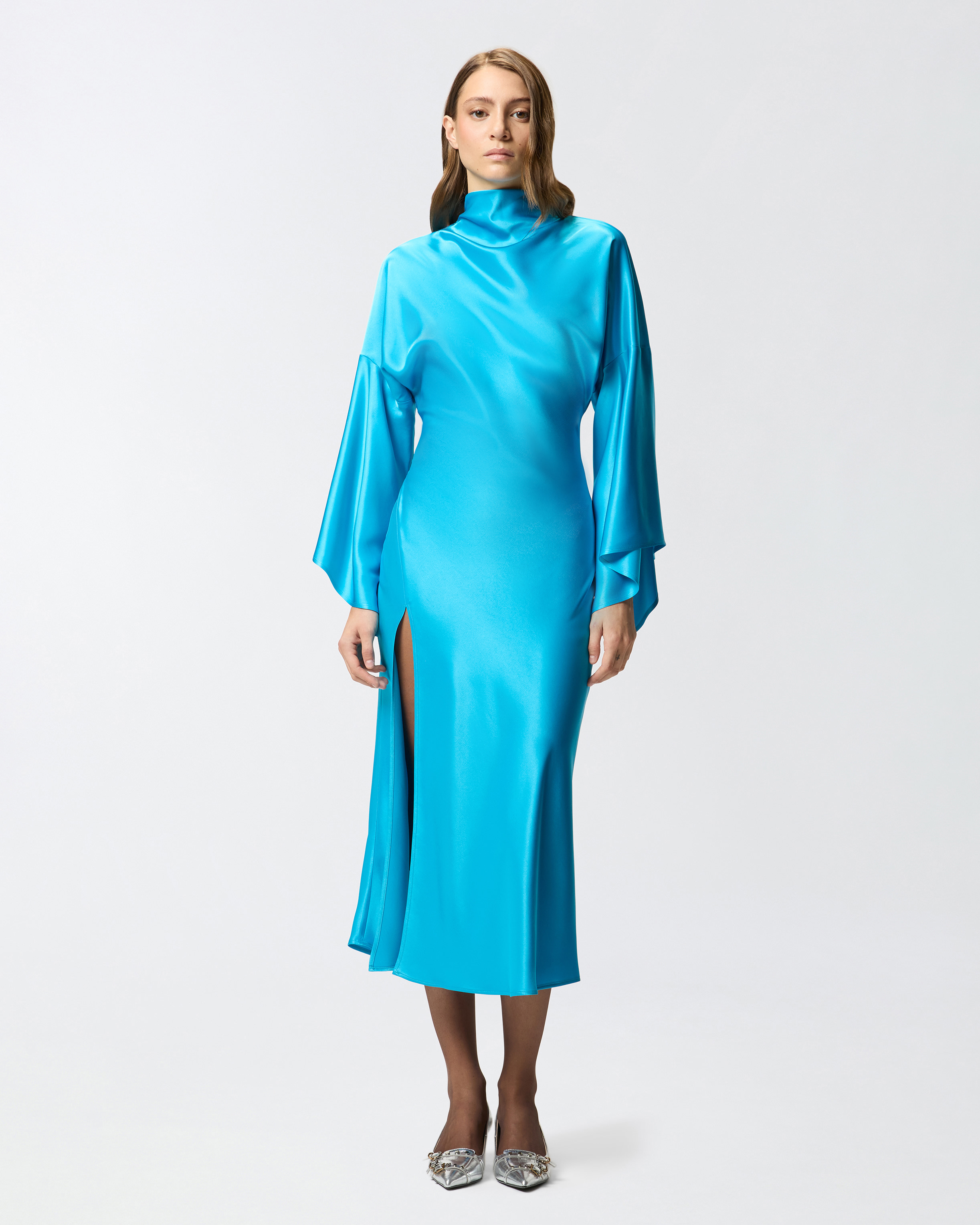 Flowy Long Satin Dress PINKO Blue